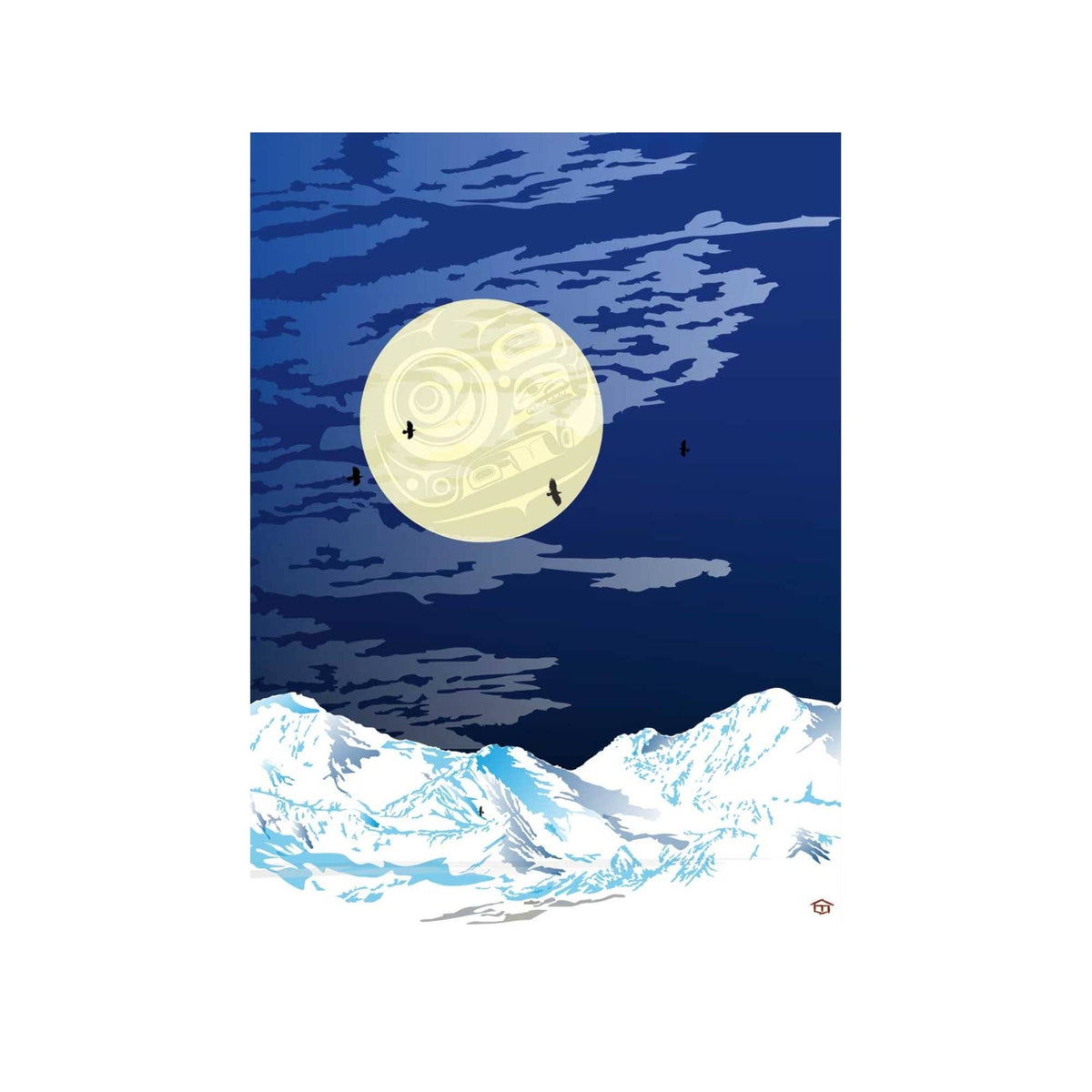 Vue de la montagne par Mark Preston, estampe d'art autochtone, Premières Nations, Autochtones, Tlingit, Territoire du Yukon, œuvre encadrée