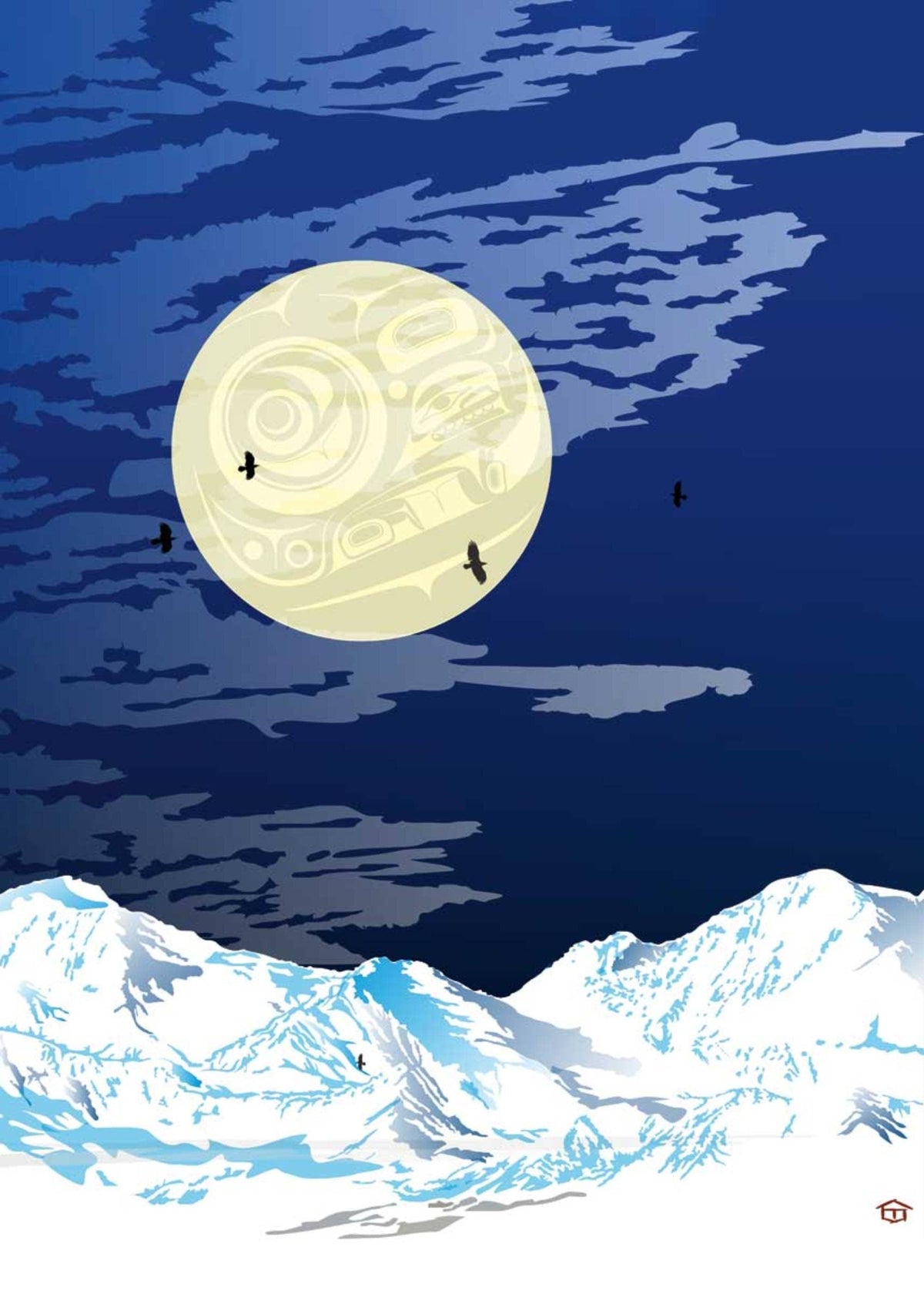 Vue de la montagne par Mark Preston, estampe d'art autochtone, Premières Nations, Autochtones, Tlingit, Territoire du Yukon, œuvre encadrée