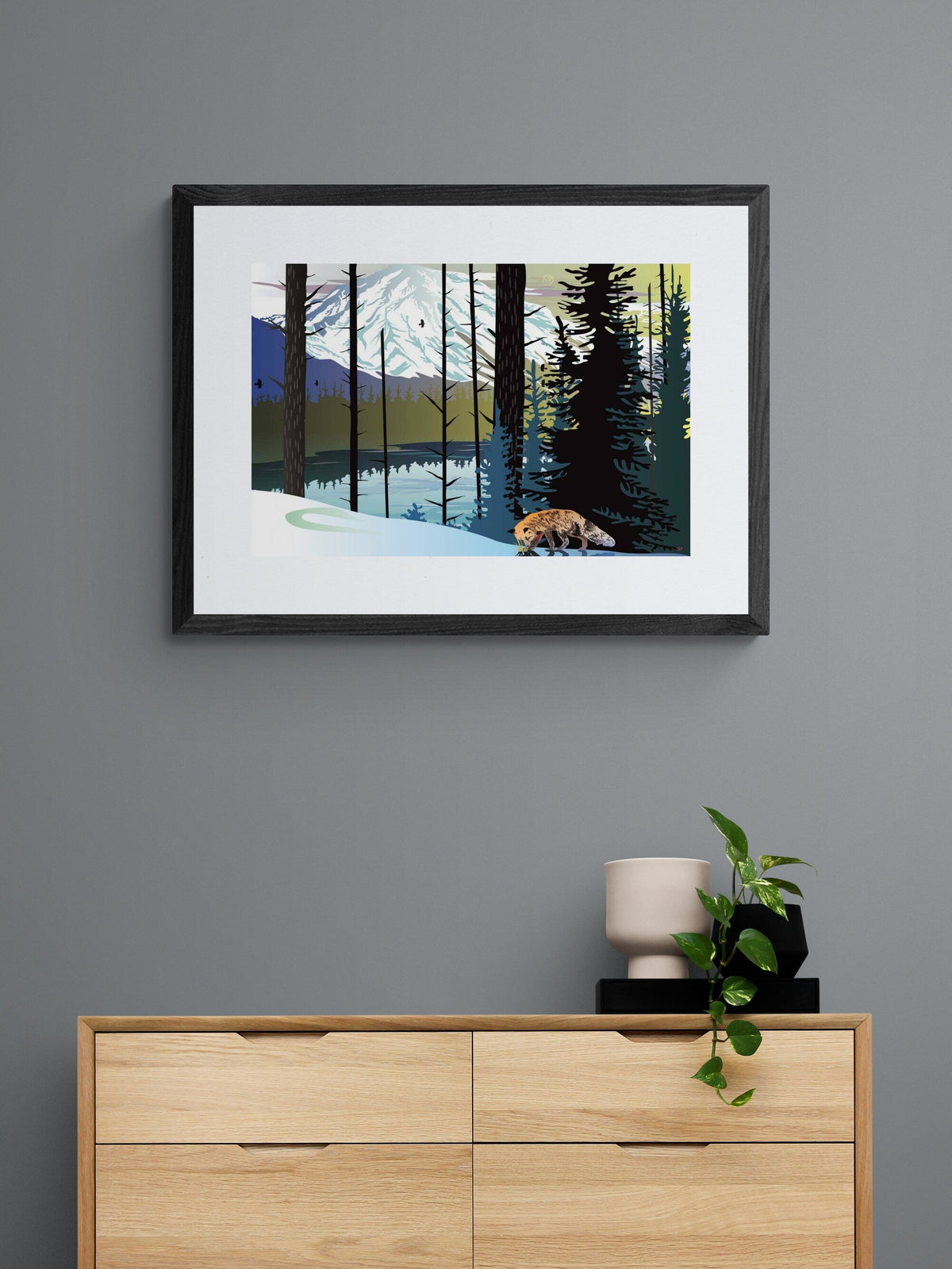 Fox Winter Mountains par Mark Preston, impression d'art autochtone, Premières Nations, Amérindiens, Tlingit, territoire du Yukon, art encadré