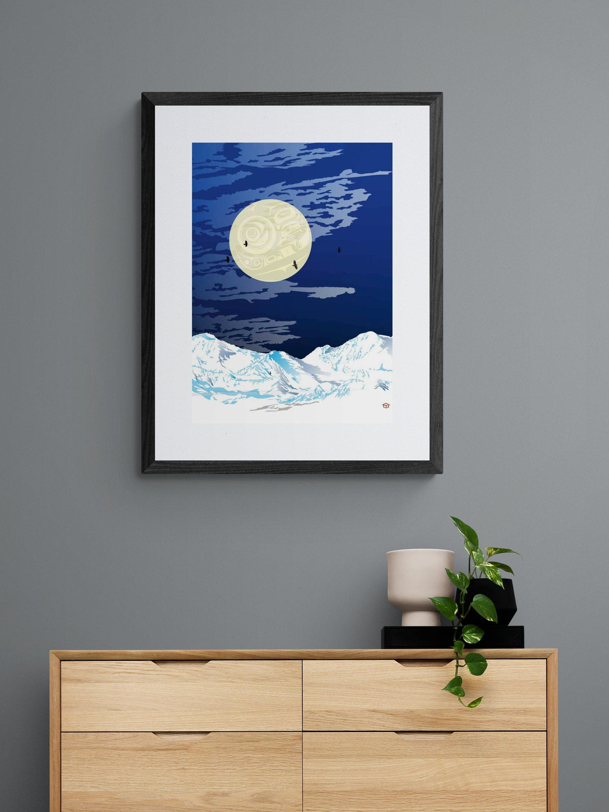 Vue de la montagne par Mark Preston, estampe d'art autochtone, Premières Nations, Autochtones, Tlingit, Territoire du Yukon, œuvre encadrée