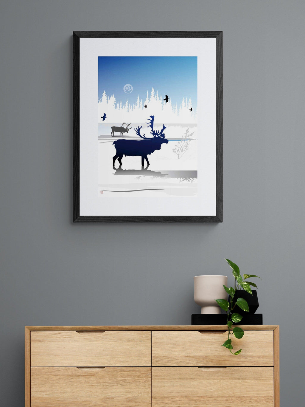Caribou Winter By Mark Preston, Indigenous Art Print, First Nations, Native Americans, Tlingit, Yukon Territory, Framed Art