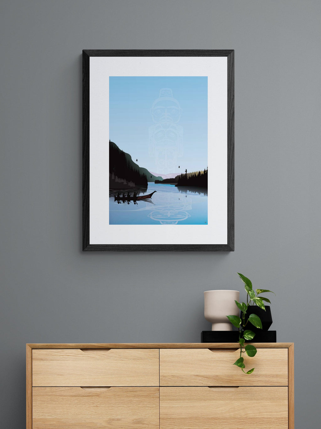 Winter Canoe Warrior Spirit par Mark Preston, impression d'art autochtone, Premières Nations, Amérindiens, Tlingit, Territoire du Yukon, œuvre d'art encadrée