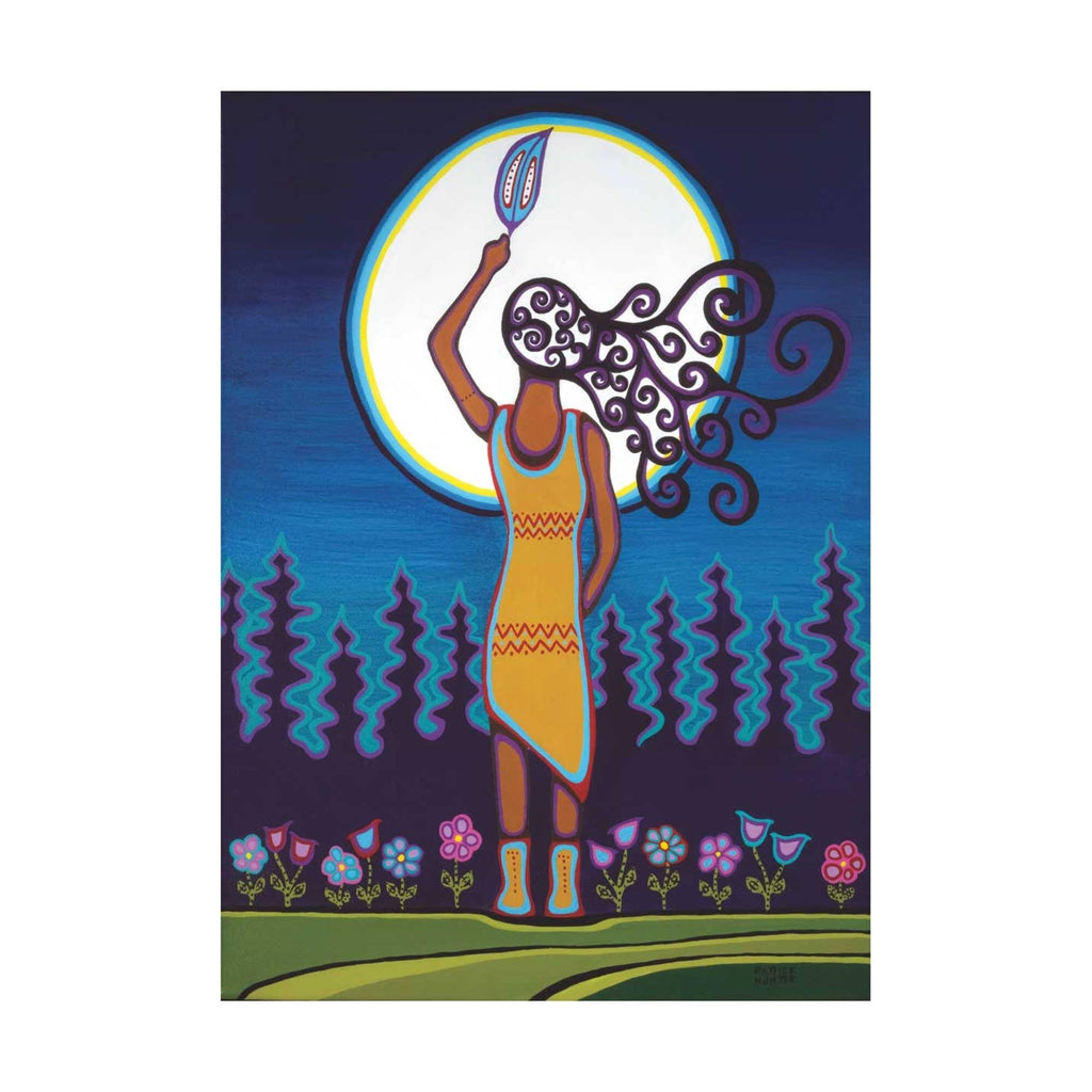 Femme et grand-mère lune par Patrick Hunter, estampe d'art autochtone, Premières Nations, Ojibwé, décor amérindien, art encadré