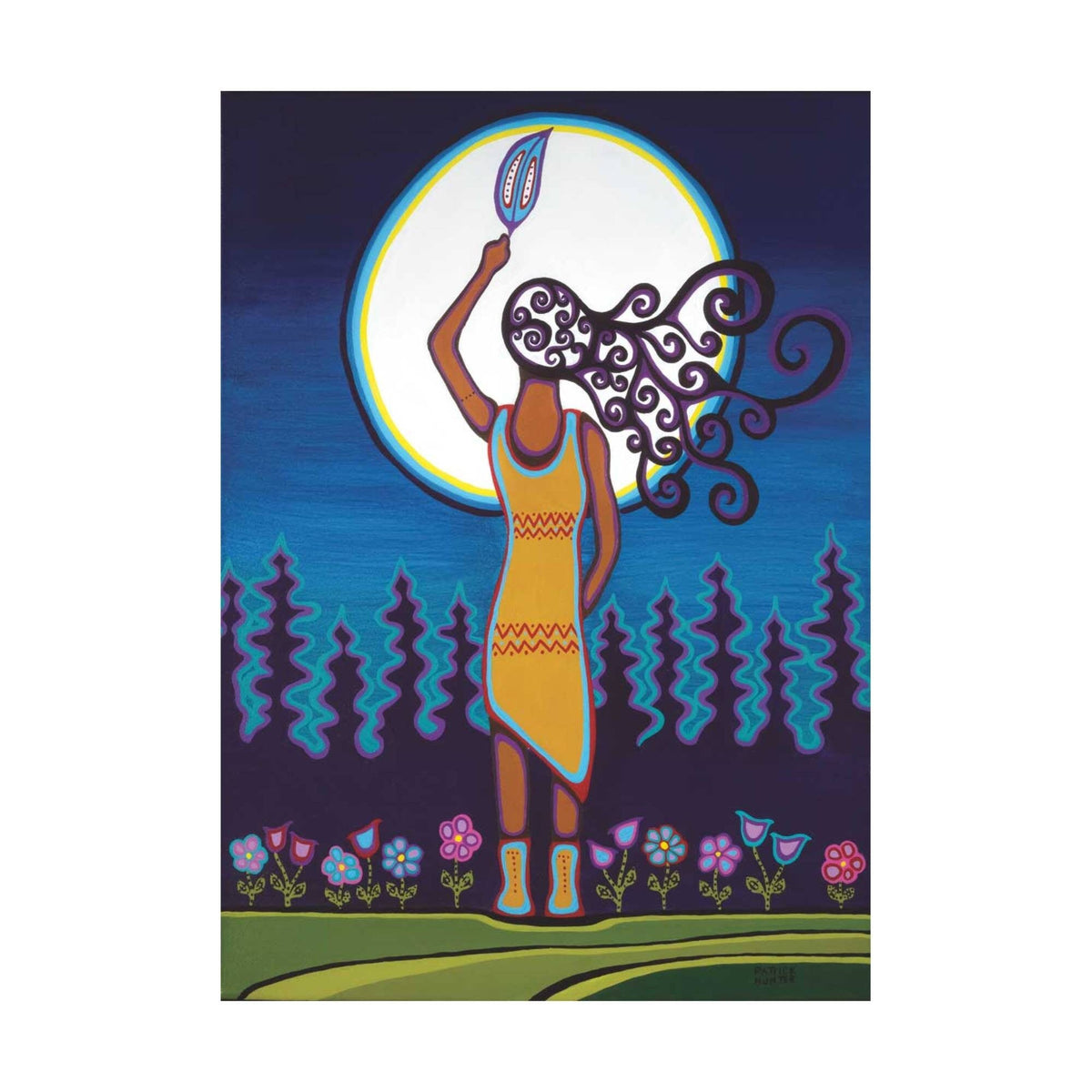Femme et grand-mère lune par Patrick Hunter, estampe d'art autochtone, Premières Nations, Ojibwé, décor amérindien, art encadré