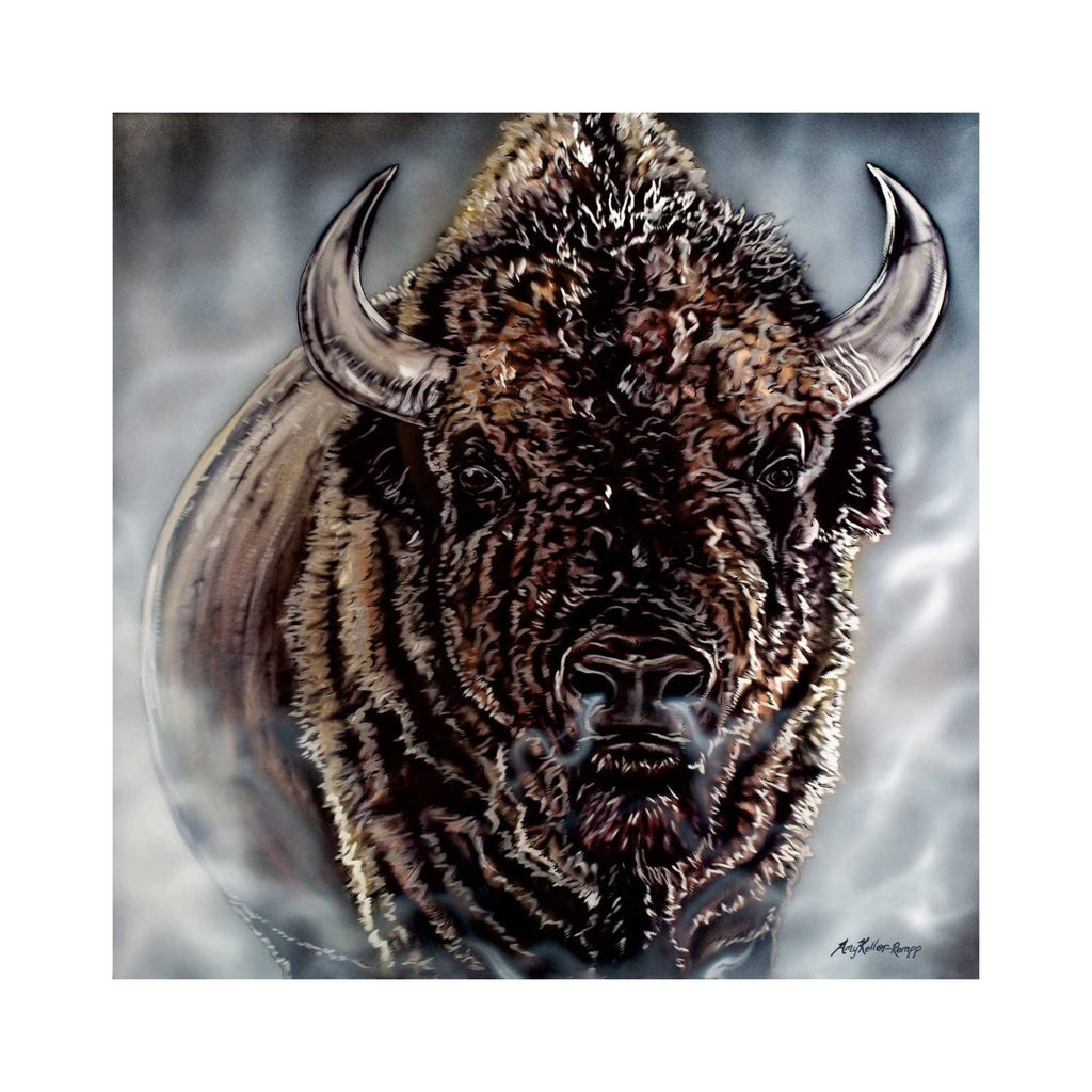 Sortant de la brume par Amy Keller-Rempp, art de bison, impression d'art autochtone, Premières Nations, décor autochtone, Métis, art encadré