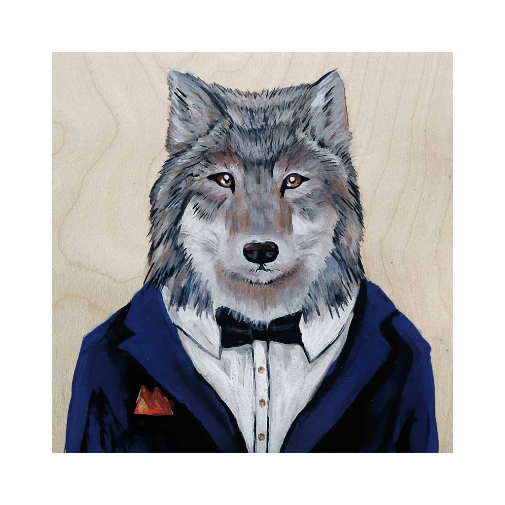 Le loup de Bay Street par Wynne Parkin, artiste canadienne, estampe d'art canadiana, œuvre encadrée