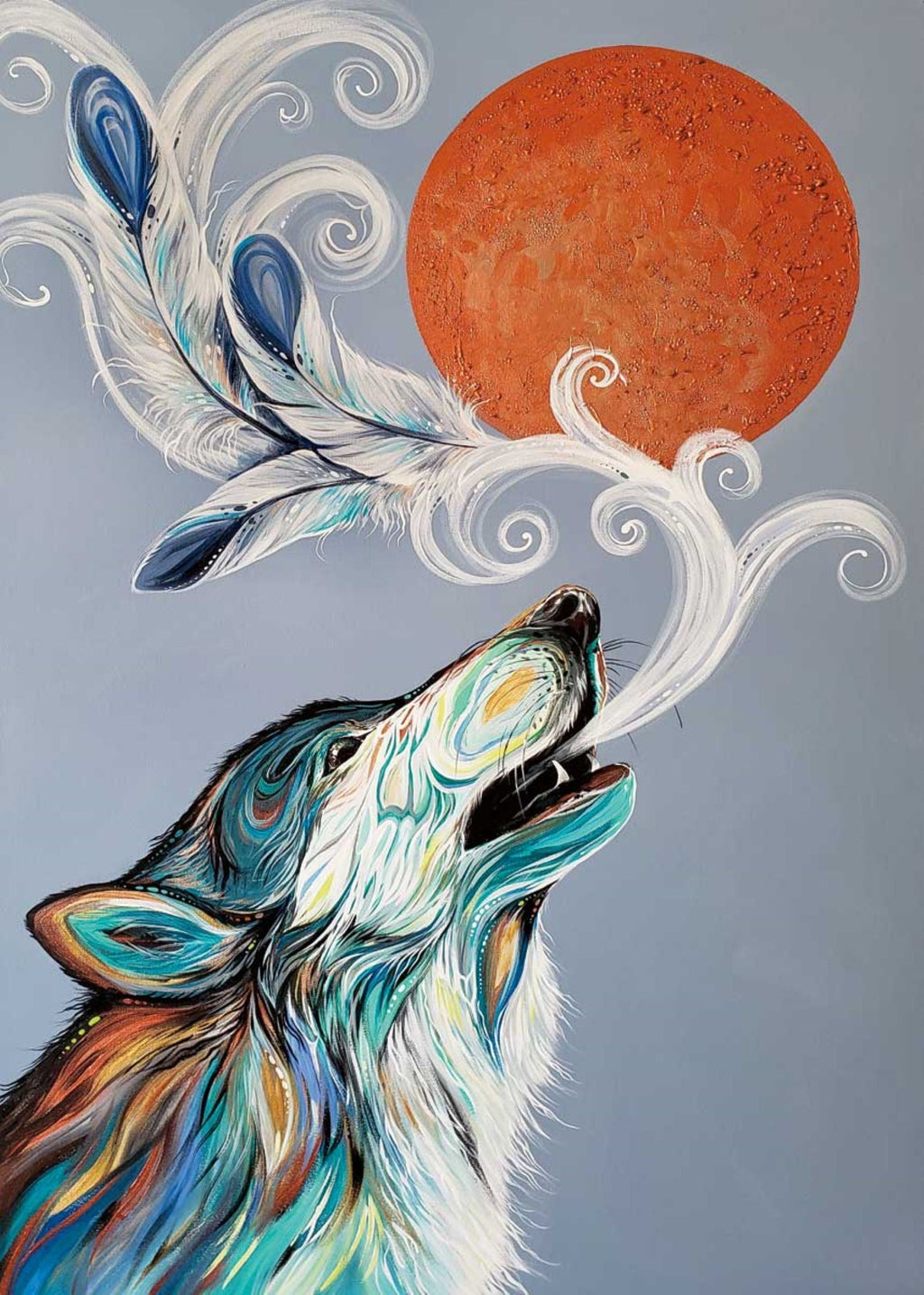 Appel du loup cri par Carla Joseph, estampe d'art autochtone, Premières Nations, Amérindiens, art encadré