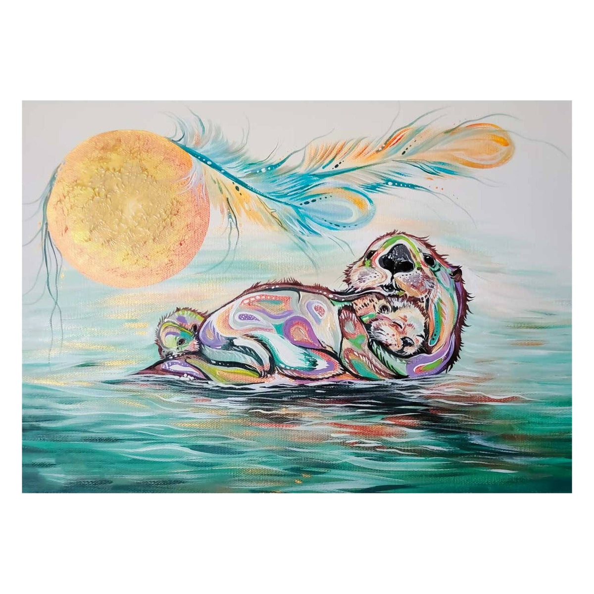 Otter Family par Carla Joseph, impression d'art autochtone, Premières Nations, Autochtones d'Amérique, Cris, Métis, œuvre encadrée