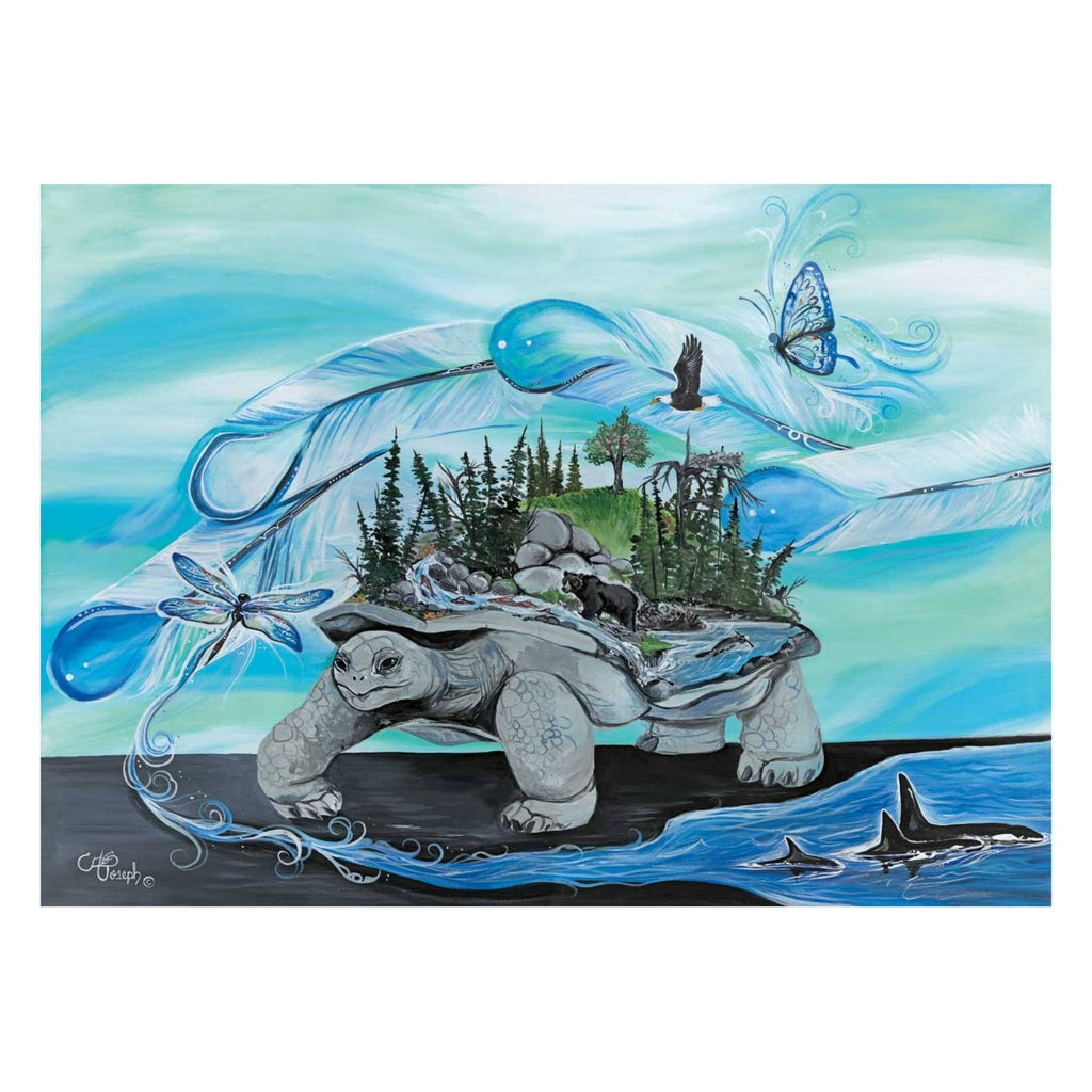 Turtle Island par Carla Joseph, estampe d'art autochtone, Premières Nations, Amérindiens, Cris, Métis, œuvre encadrée