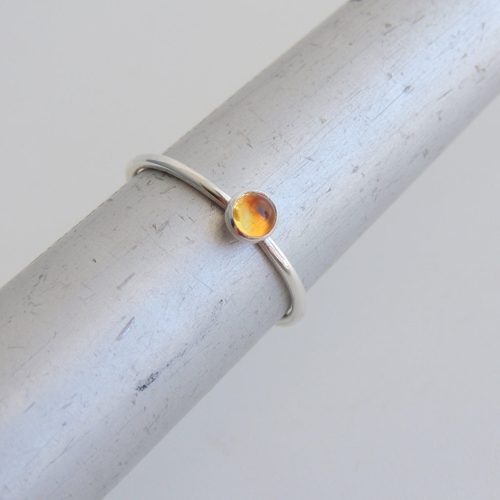 Citrine Stacking Ring Sterling Silver 4mm Bezel Set Stone