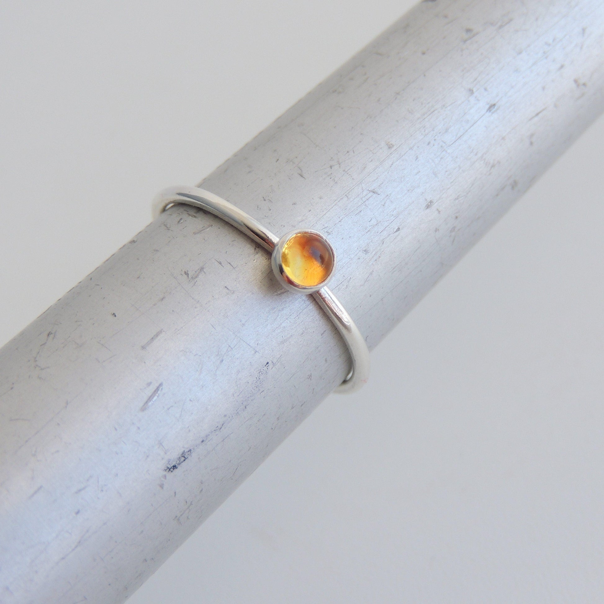 Citrine Stacking Ring Sterling Silver 4mm Bezel Set Stone