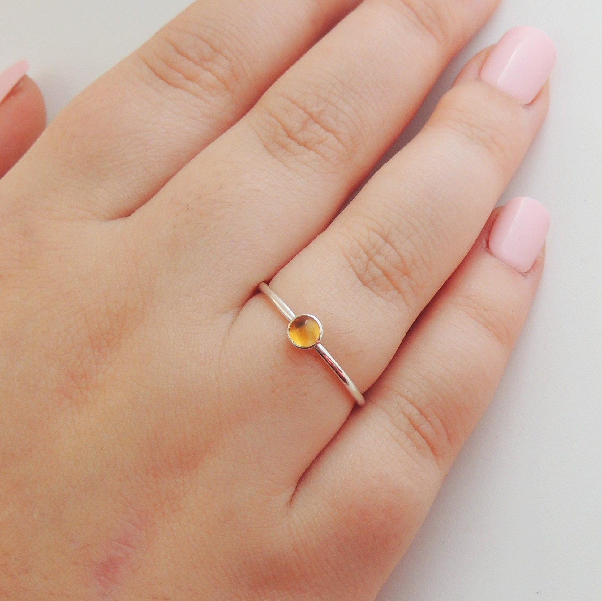 Citrine Stacking Ring Sterling Silver 4mm Bezel Set Stone