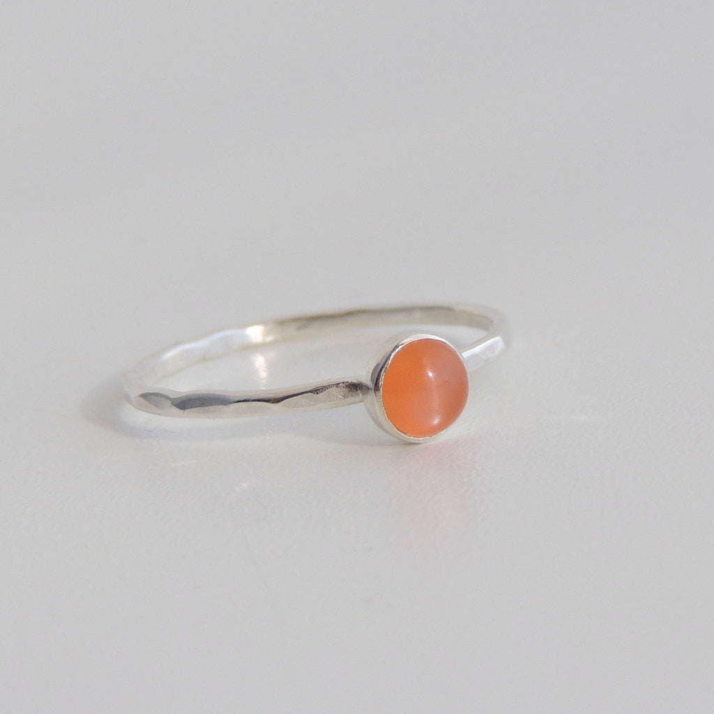 Peach Moonstone Ring Sterling Silver Stacking Ring