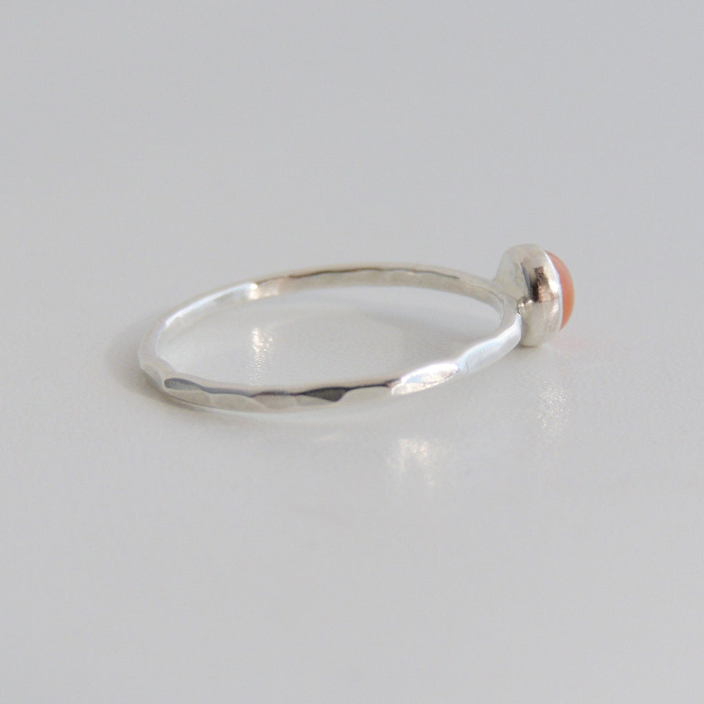 Peach Moonstone Ring Sterling Silver Stacking Ring