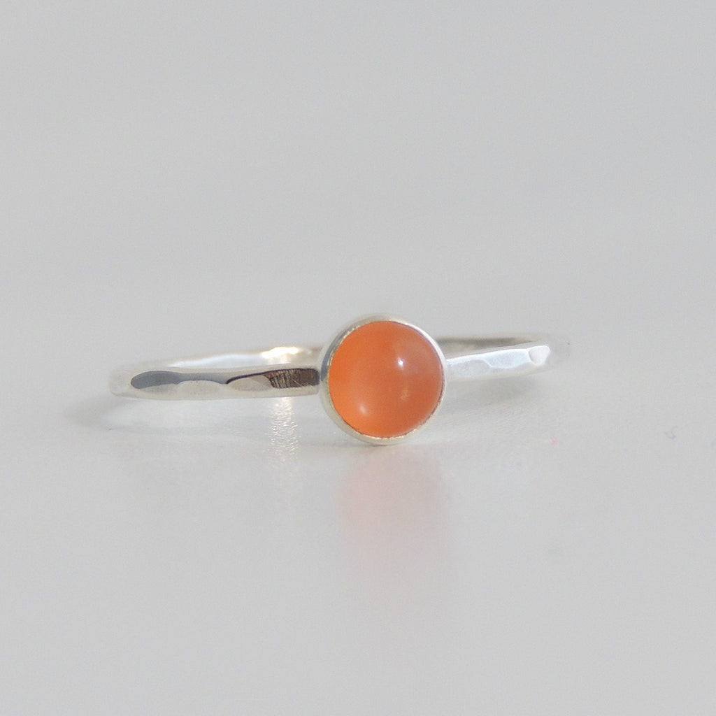 Peach Moonstone Ring Sterling Silver Stacking Ring