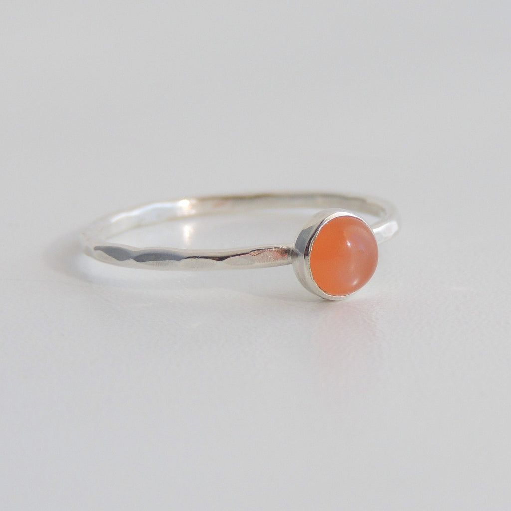 Peach Moonstone Ring Sterling Silver Stacking Ring