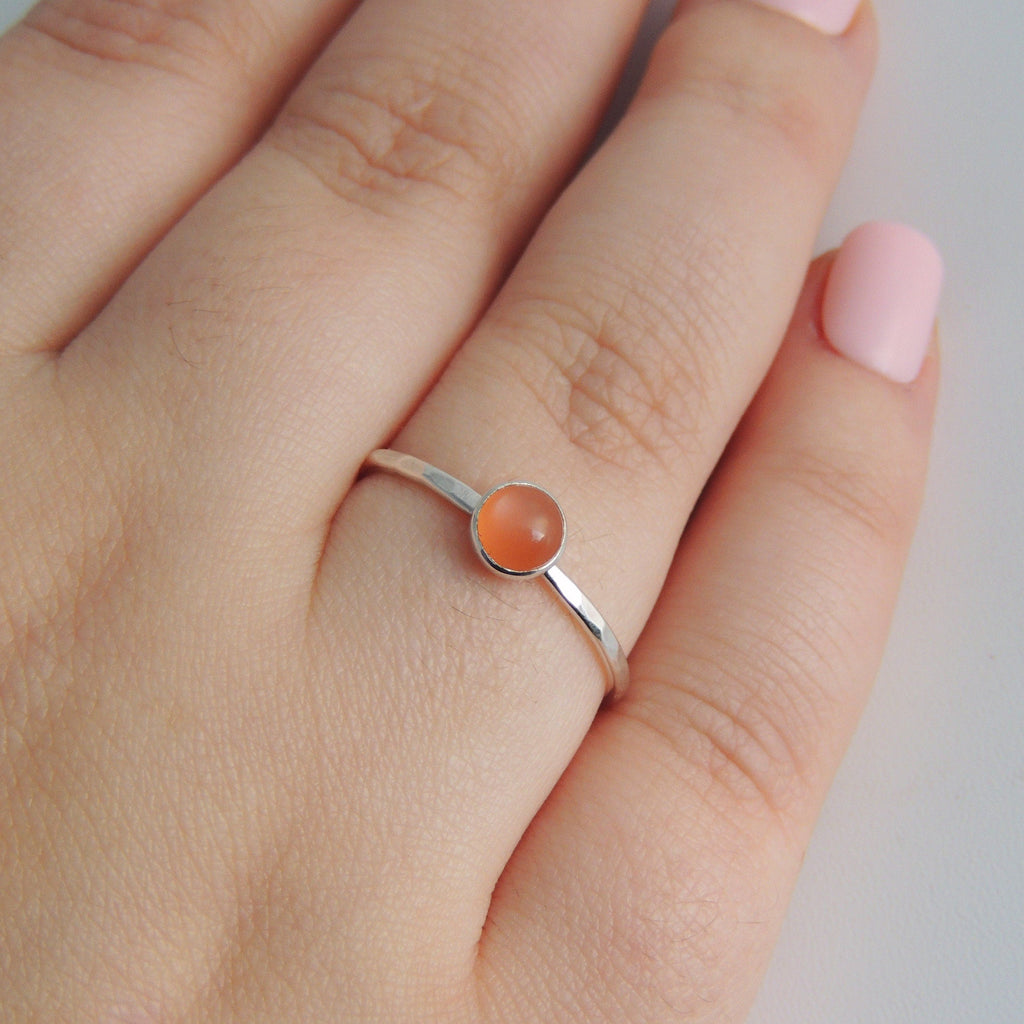 Peach Moonstone Ring Sterling Silver Stacking Ring