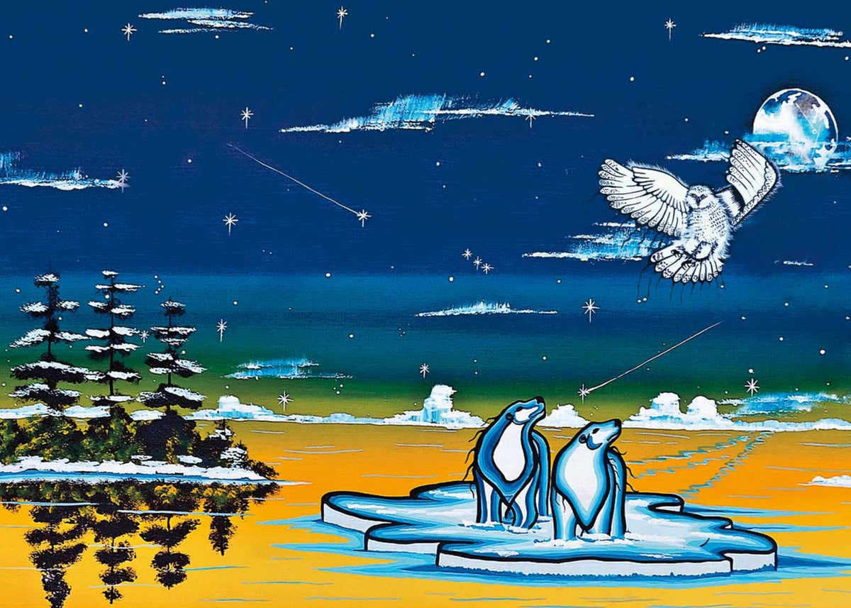 Esprits du Nord par William Monague, gravure d'art autochtone, Premières Nations, Ojibway, décor amérindien, art encadré