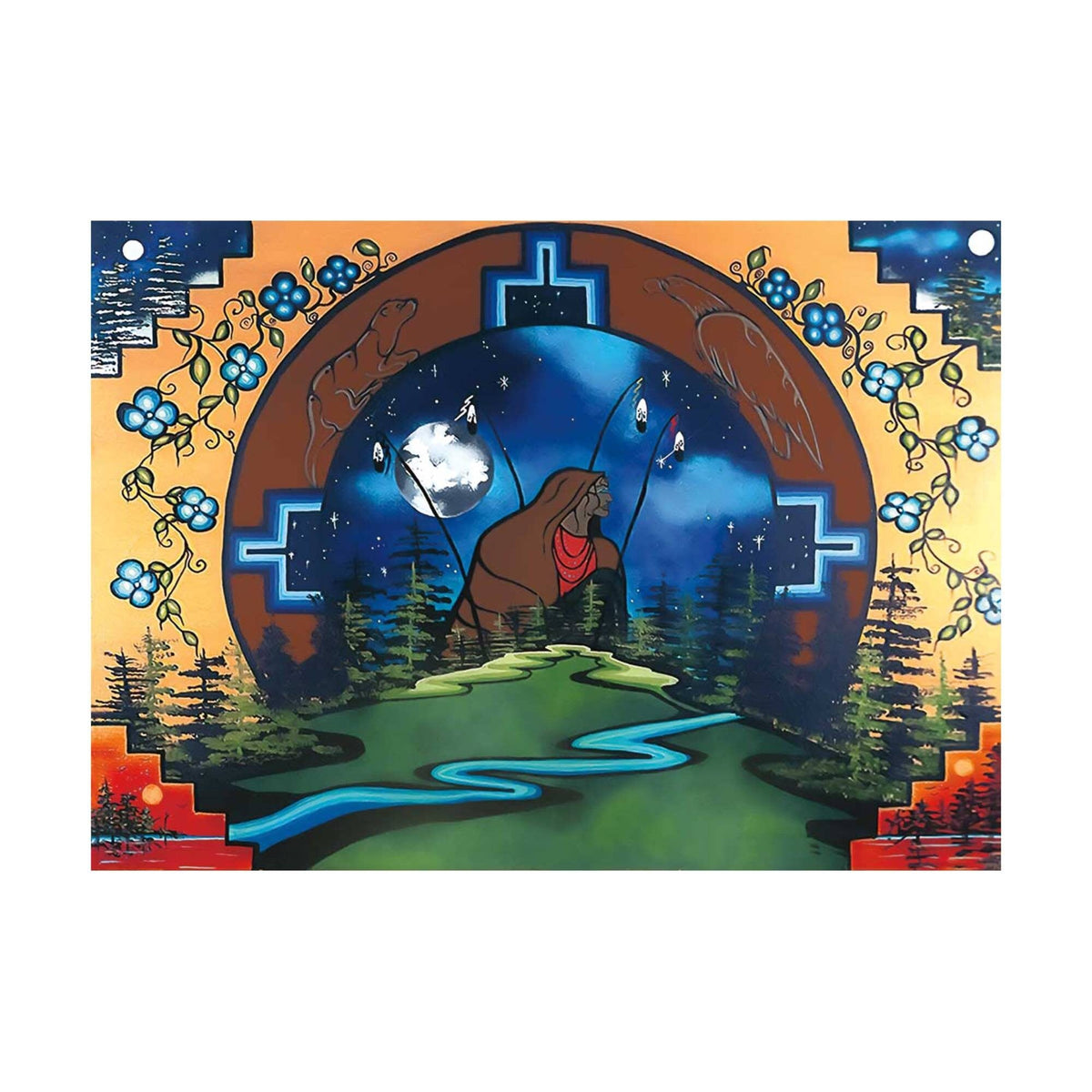Marcher en harmonie avec la Terre mère par William Monague, gravure d'art autochtone, Premières Nations, Ojibway, décor amérindien, encadré