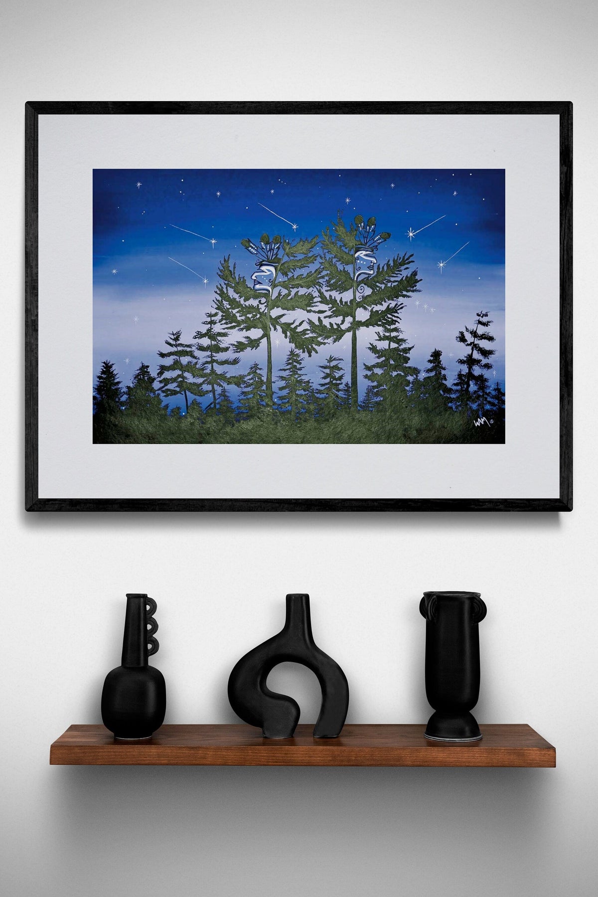Guerriers par William Monague, gravure d'art autochtone, Premières Nations, Ojibway, décor amérindien, encadré