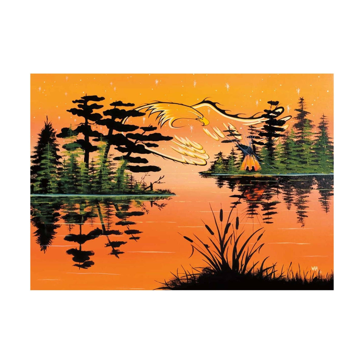Lune de miel au coucher du soleil par William Monague, impression d'art autochtone, Premières Nations, Ojibwé, décor amérindien, art encadré