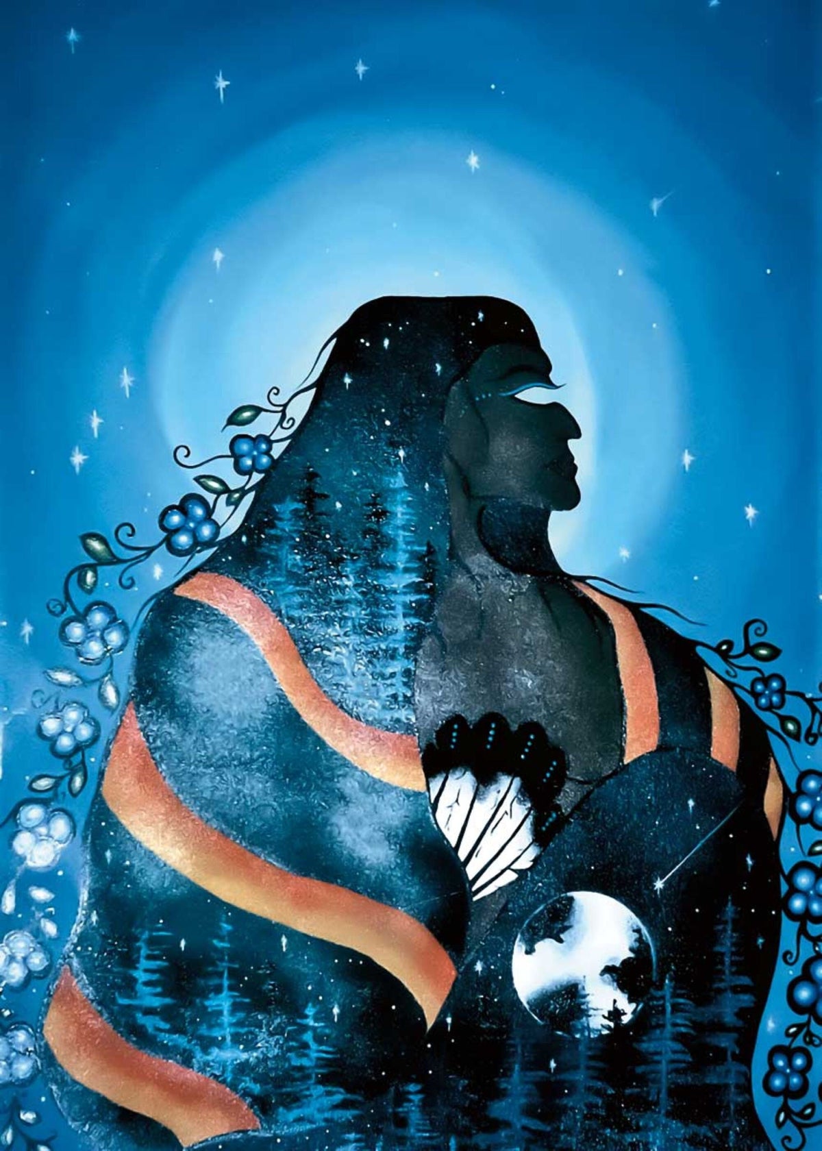 Femme du printemps par William Monague, gravure d'art autochtone, Premières Nations, Ojibway, décor amérindien, art encadré