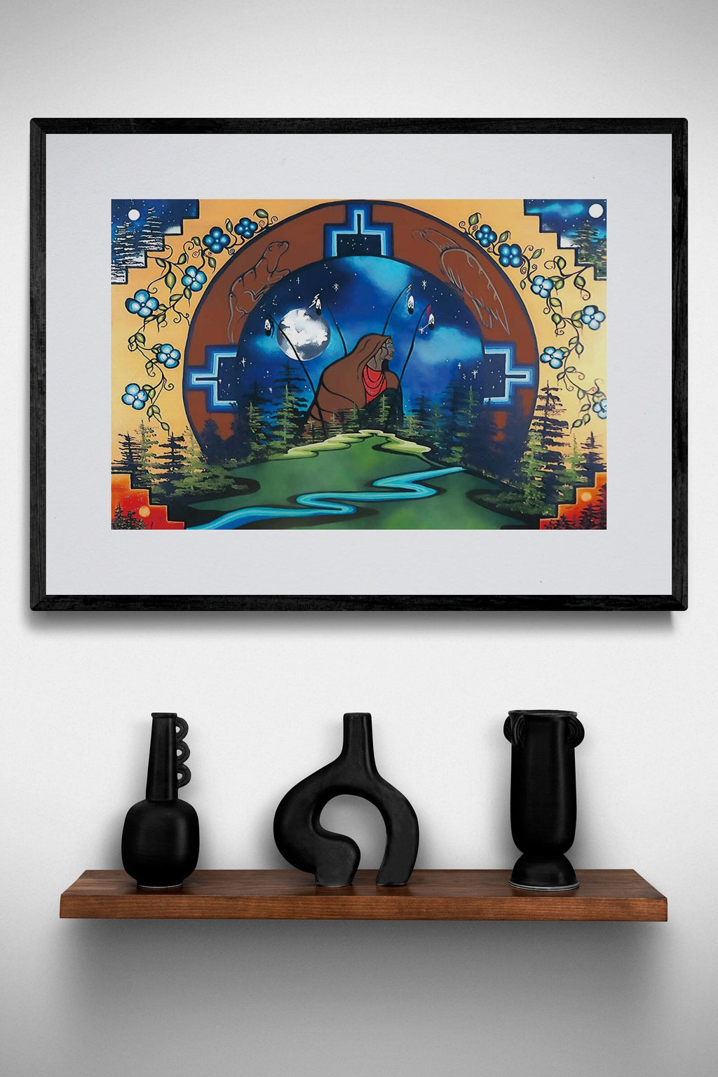 Marcher en harmonie avec la Terre mère par William Monague, gravure d'art autochtone, Premières Nations, Ojibway, décor amérindien, encadré