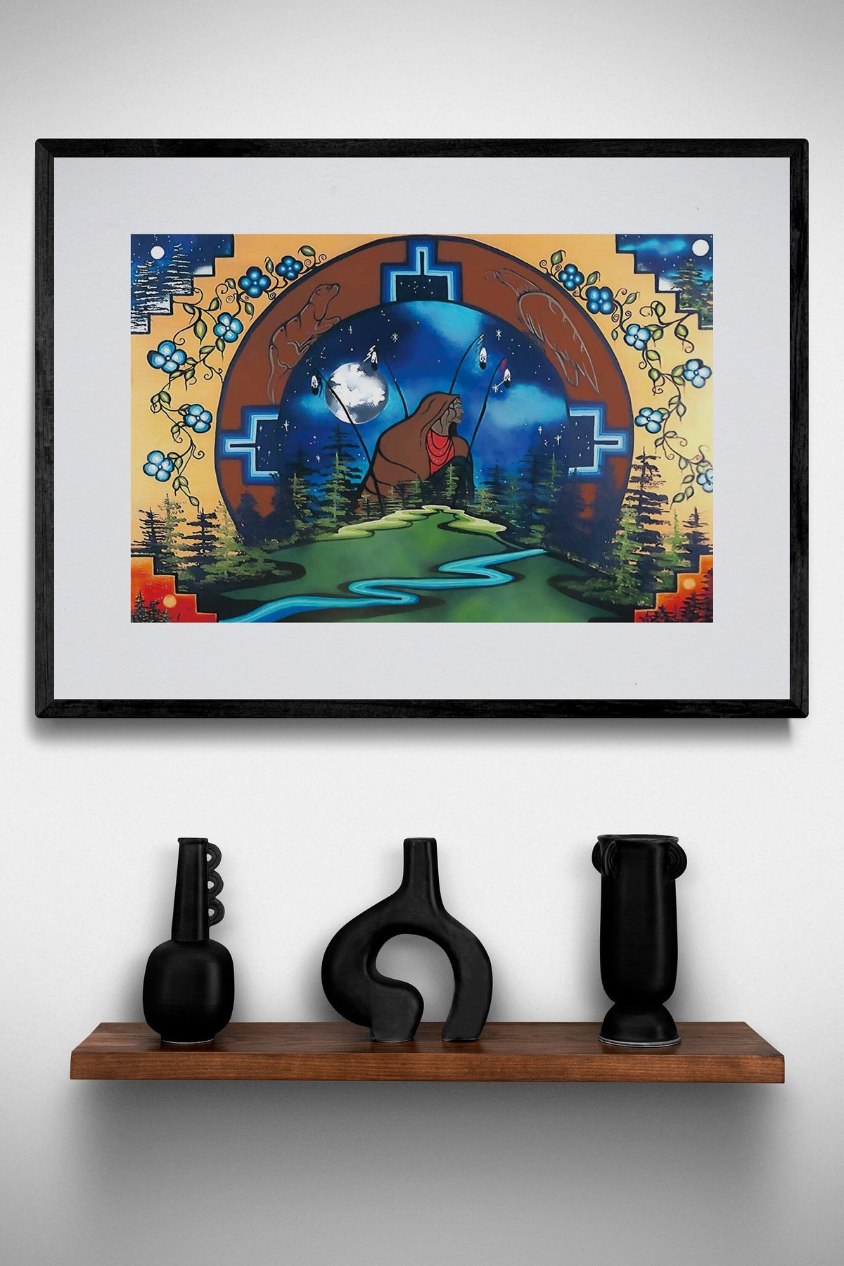 Marcher en harmonie avec la Terre mère par William Monague, gravure d'art autochtone, Premières Nations, Ojibway, décor amérindien, encadré