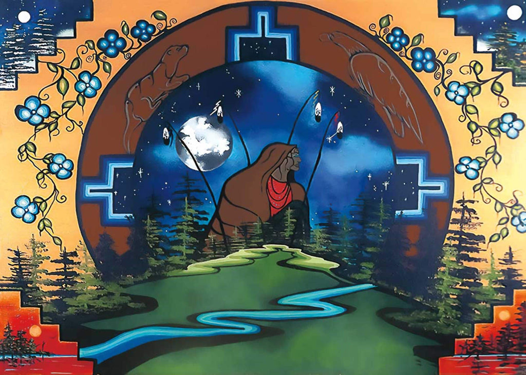 Marcher en harmonie avec la Terre mère par William Monague, gravure d'art autochtone, Premières Nations, Ojibway, décor amérindien, encadré