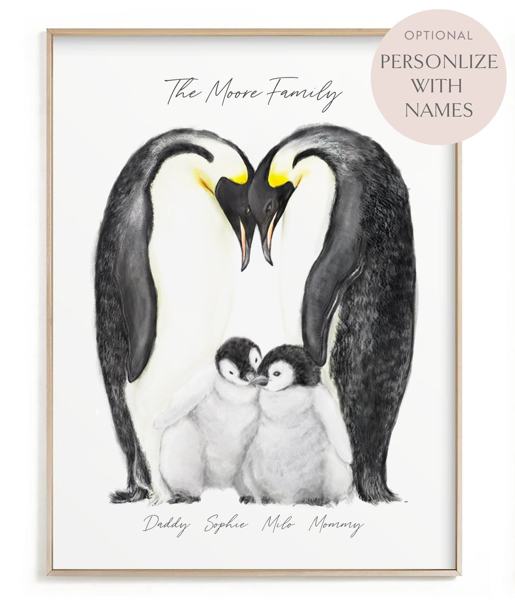 Décoration murale familiale personnalisée | Tableau de famille pingouins