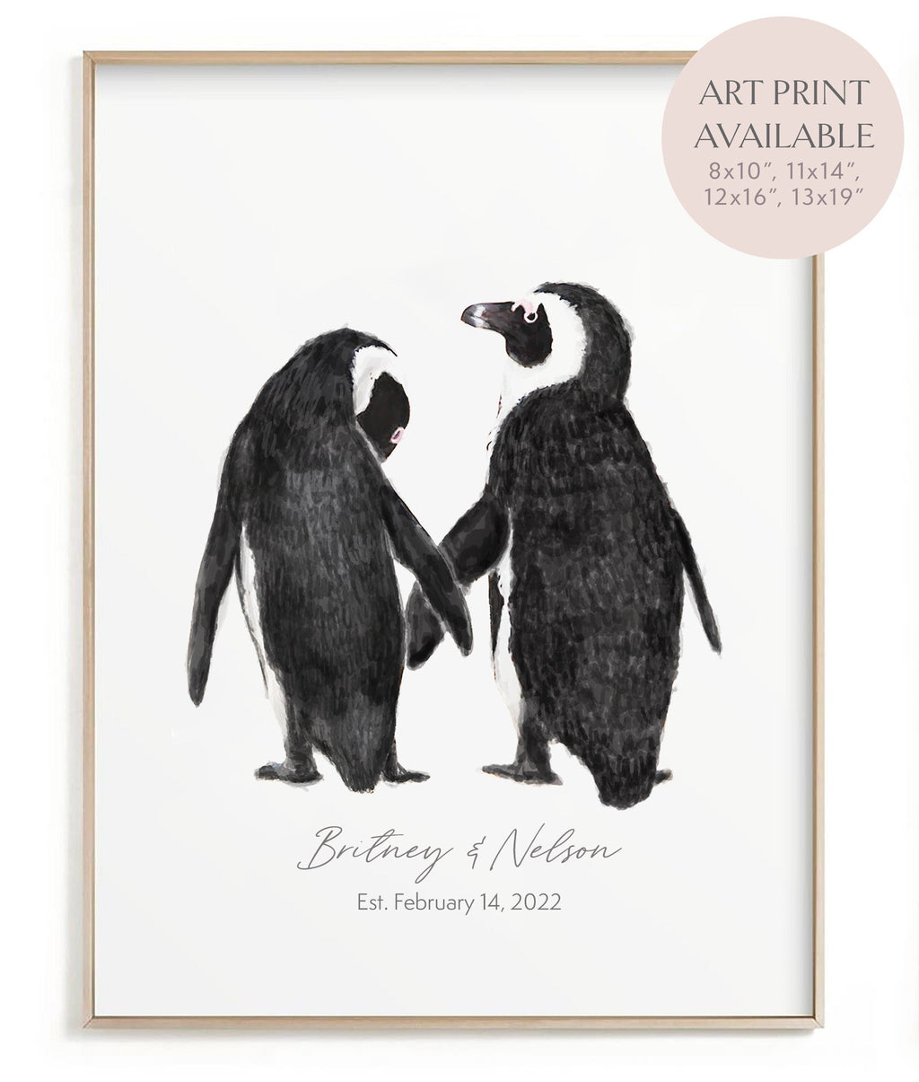 Cadeau de mariage personnalisé - Décoration murale Pingouin amoureux pour jeunes mariés