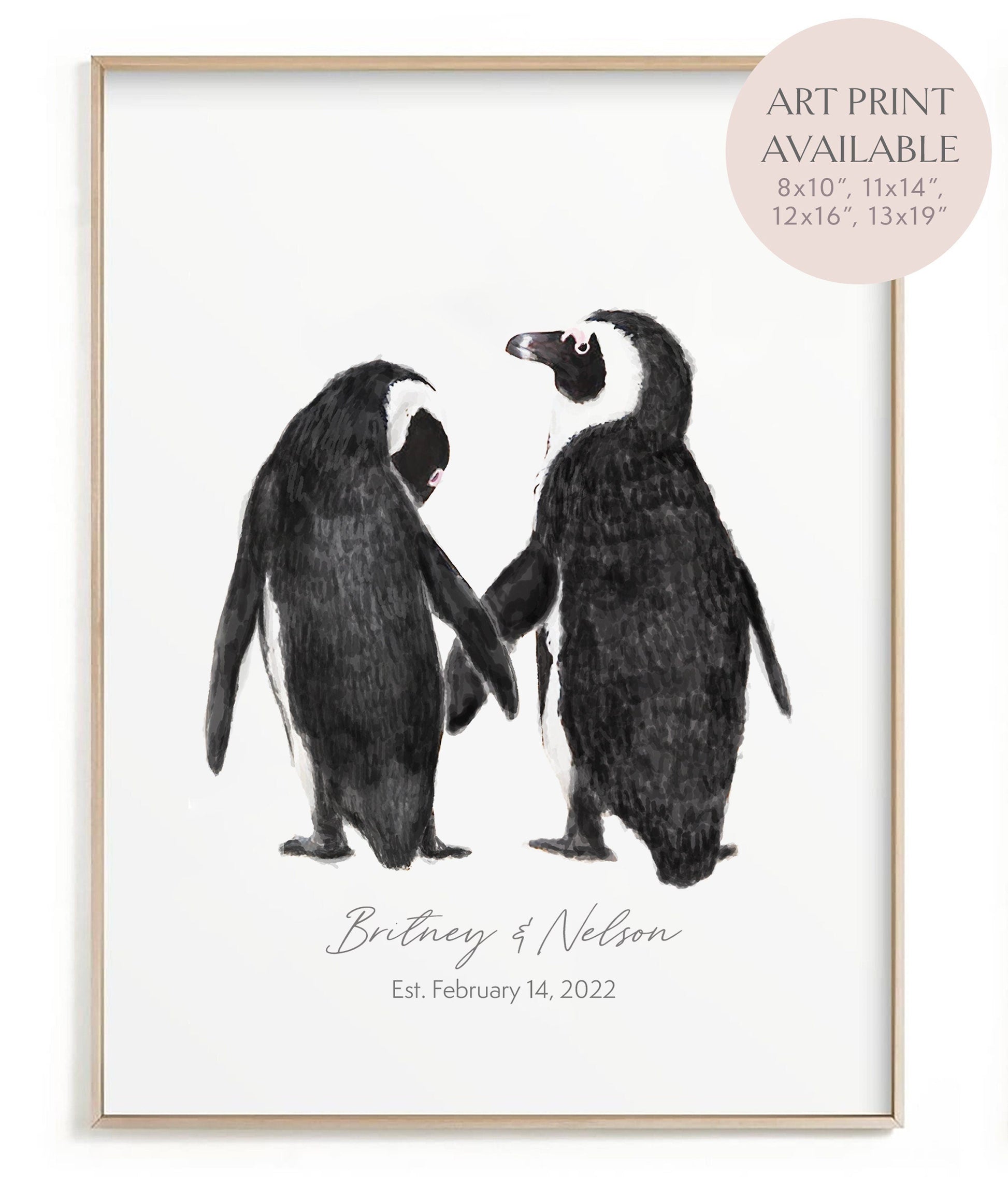 Cadeau de mariage personnalisé - Décoration murale Pingouin amoureux pour jeunes mariés