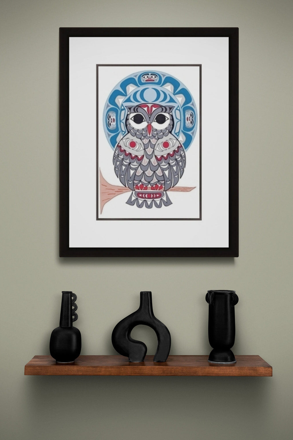 Hibou par Angela Kimble, estampe d'art autochtone, Premières Nations, décor amérindien