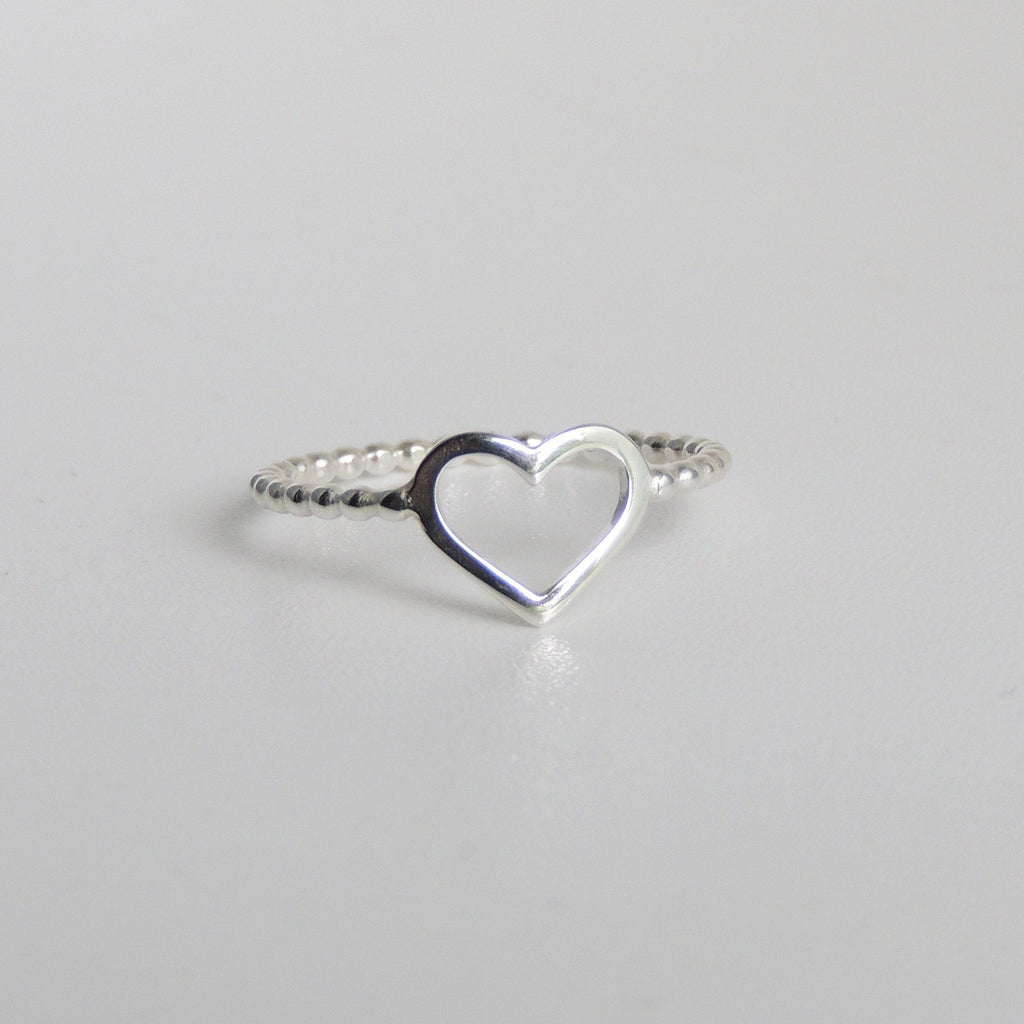 Sterling Silver Open Heart Ring Beaded Band