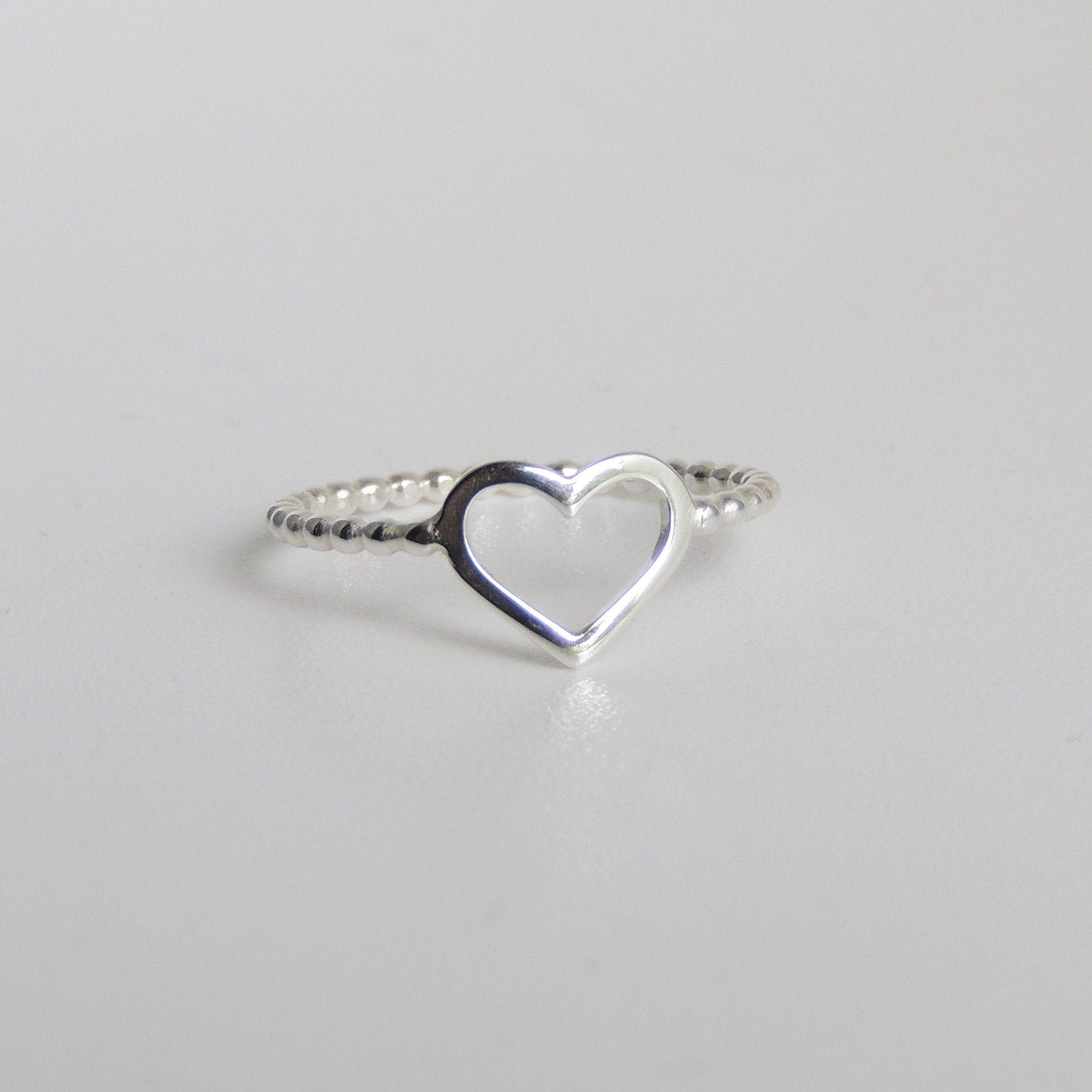 Sterling Silver Open Heart Ring Beaded Band