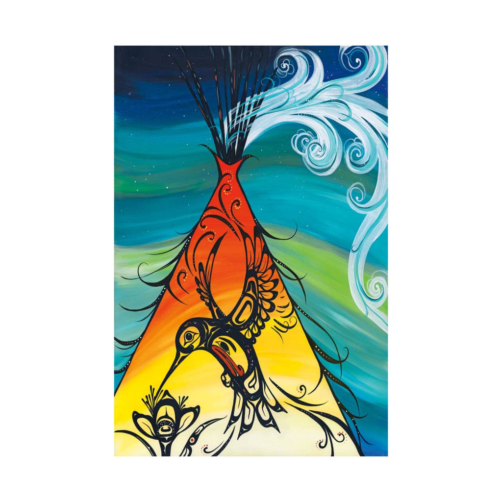 Colibri et tipi par Carla Joseph, gravure d'art autochtone, Premières Nations, Amérindiens, art encadré