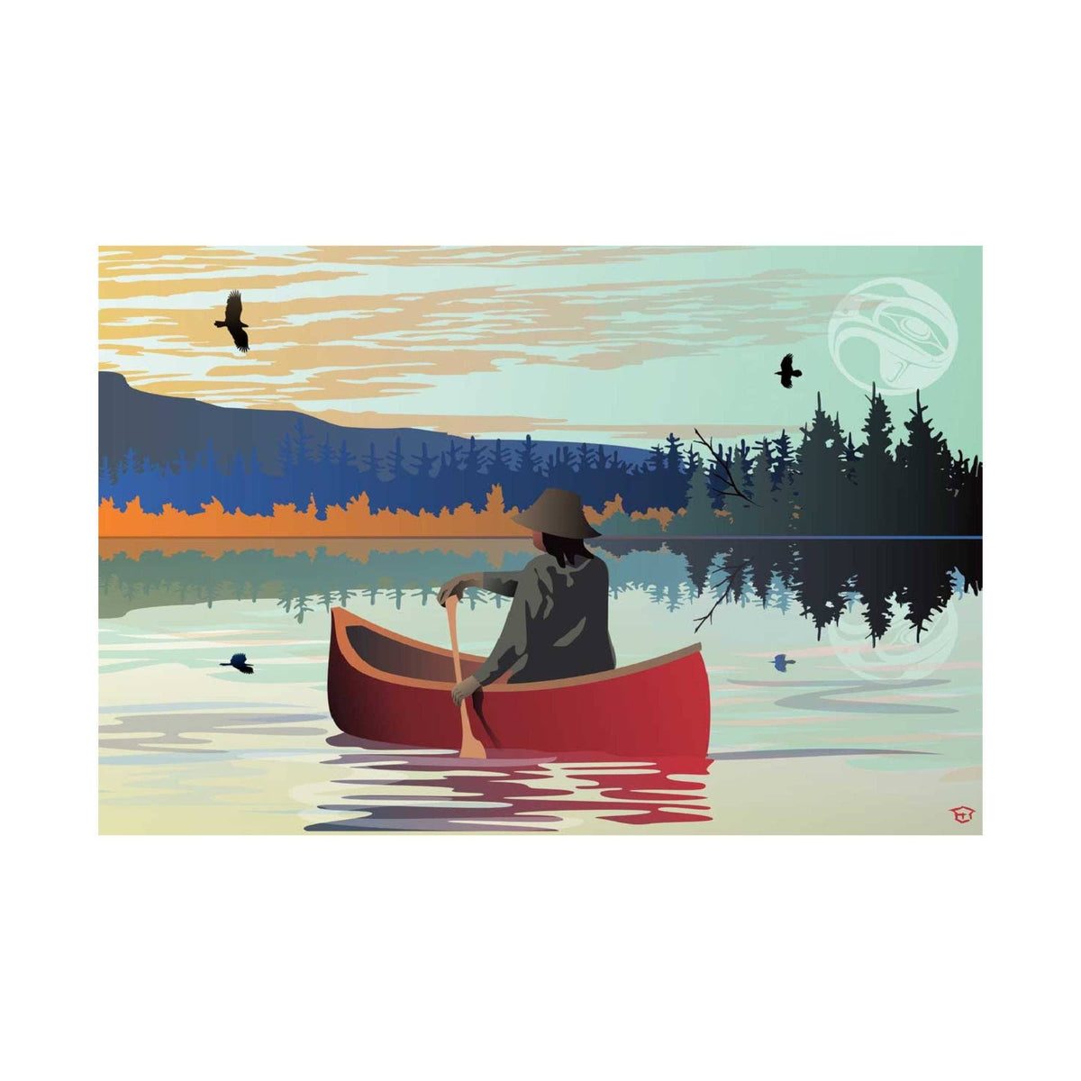 Canoë solitaire par Mark Preston, estampe d'art autochtone, Premières Nations, Autochtones, Tlingit, Territoire du Yukon, œuvre encadrée