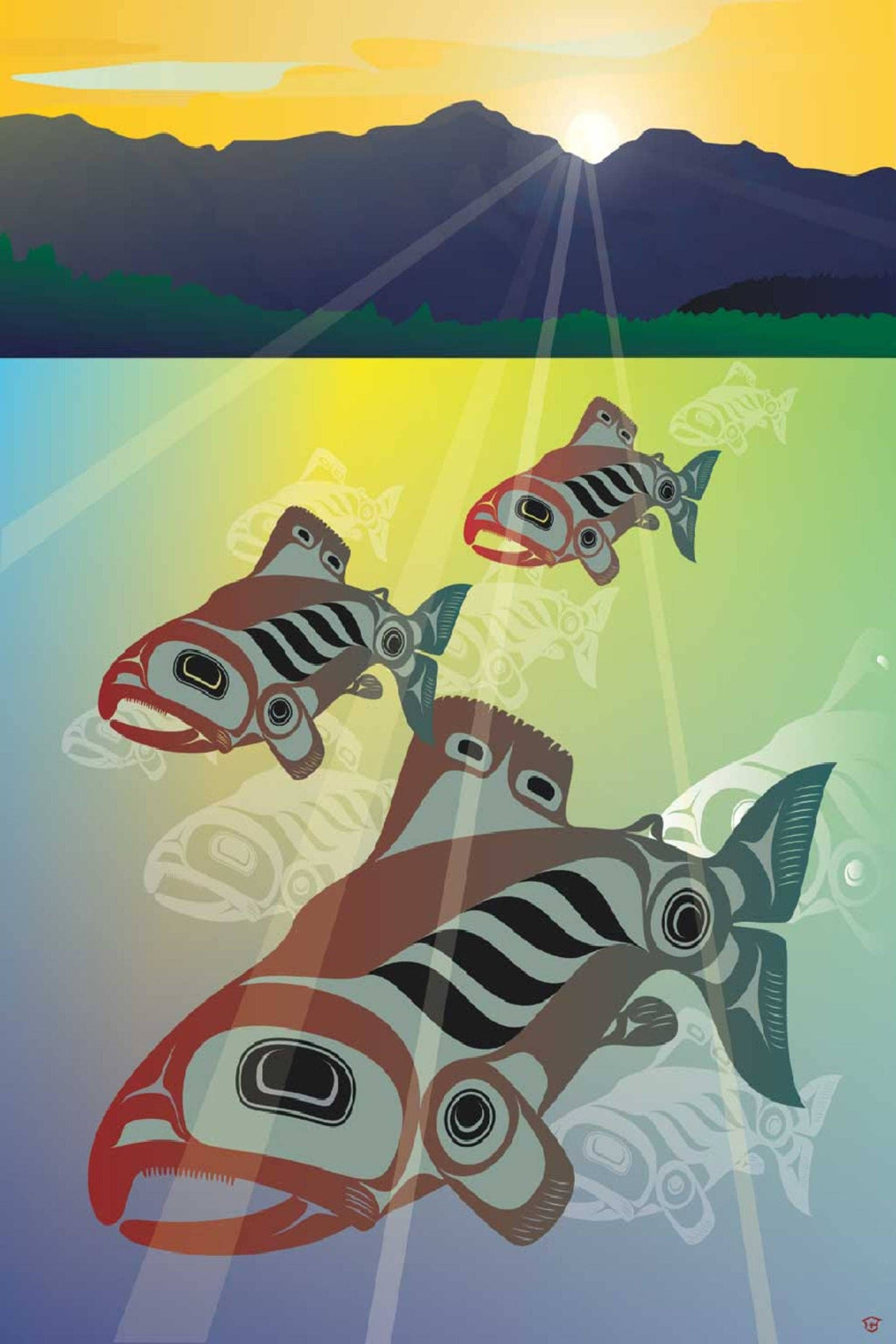 Salmon Fall Run par Mark Preston, impression d'art autochtone, Premières Nations, Amérindiens, Tlingit, territoire du Yukon, art encadré