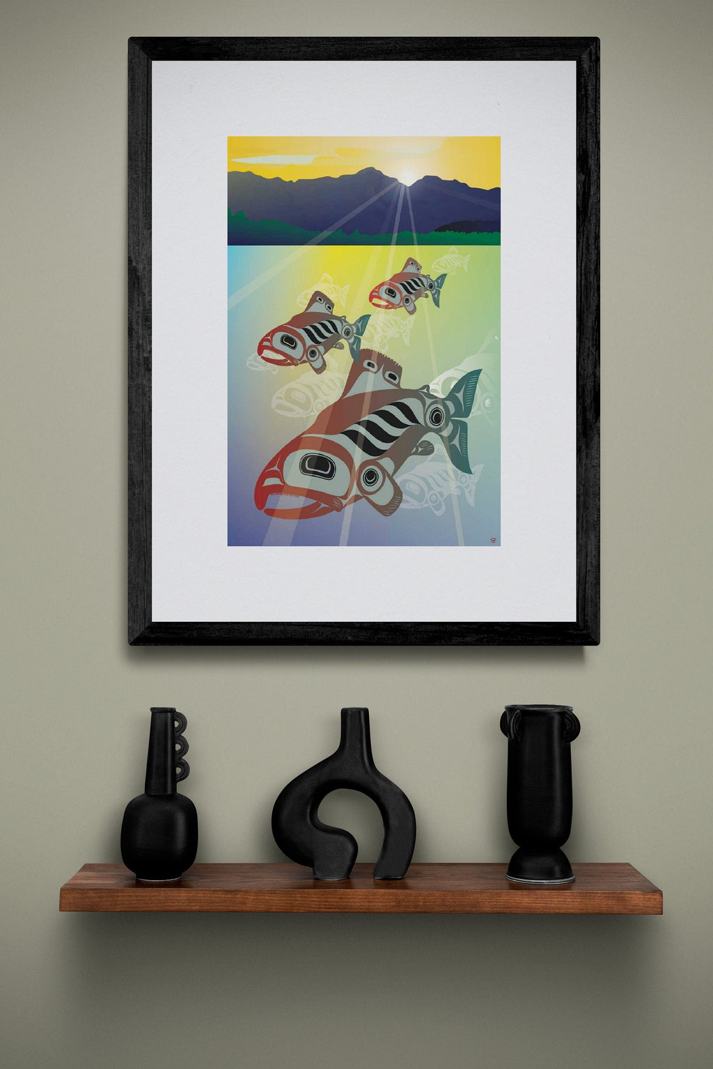 Salmon Fall Run par Mark Preston, impression d'art autochtone, Premières Nations, Amérindiens, Tlingit, territoire du Yukon, art encadré
