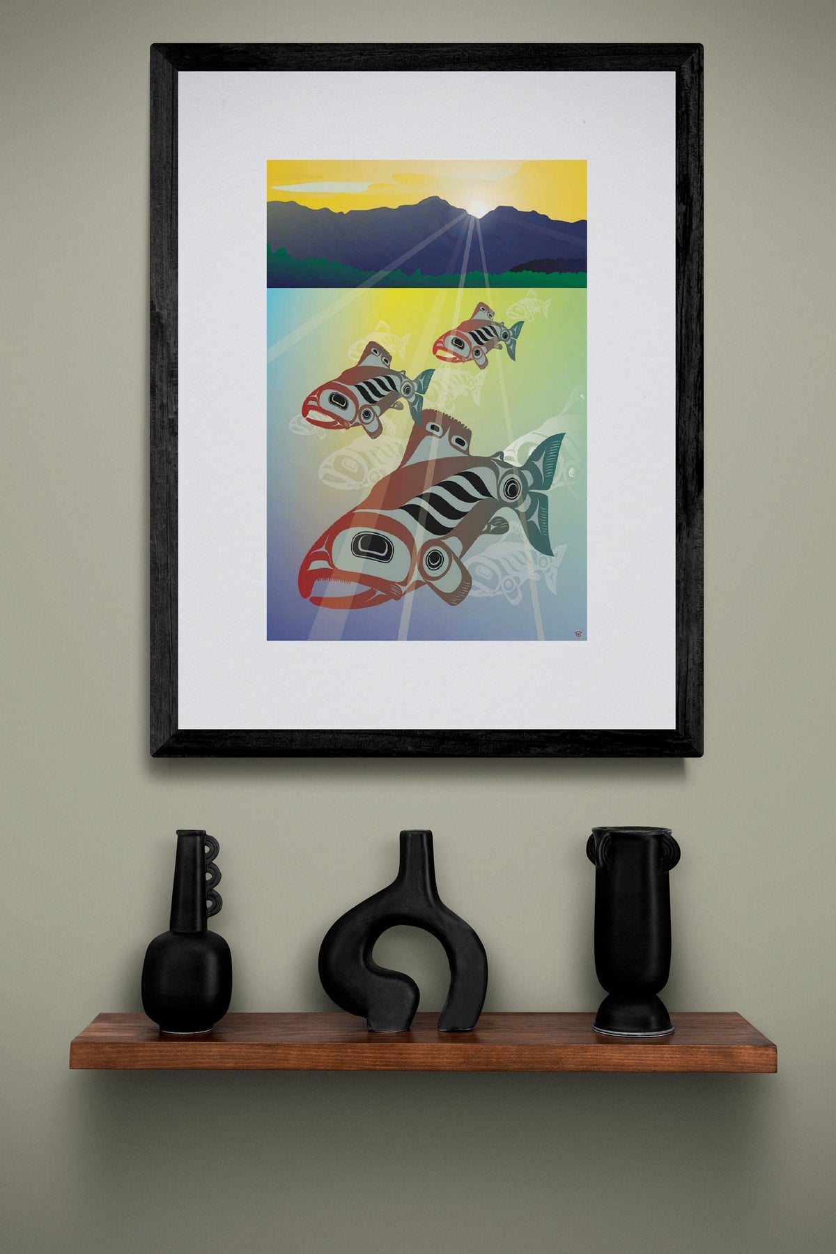 Salmon Fall Run par Mark Preston, impression d'art autochtone, Premières Nations, Amérindiens, Tlingit, territoire du Yukon, art encadré
