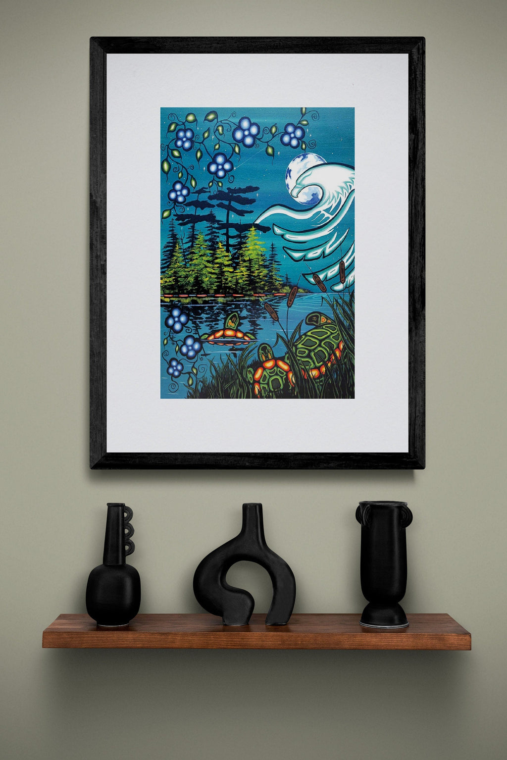 Tranquillité par William Monague, impression d'art autochtone, Premières Nations, Ojibwé, décor amérindien, œuvre encadrée