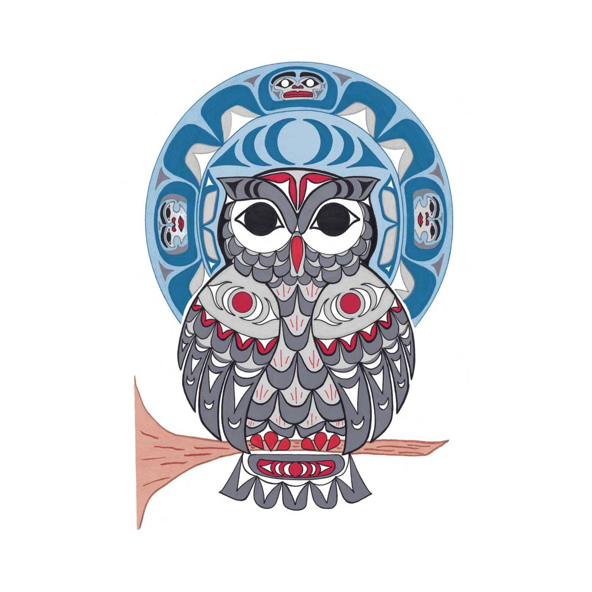 Hibou par Angela Kimble, estampe d'art autochtone, Premières Nations, décor amérindien