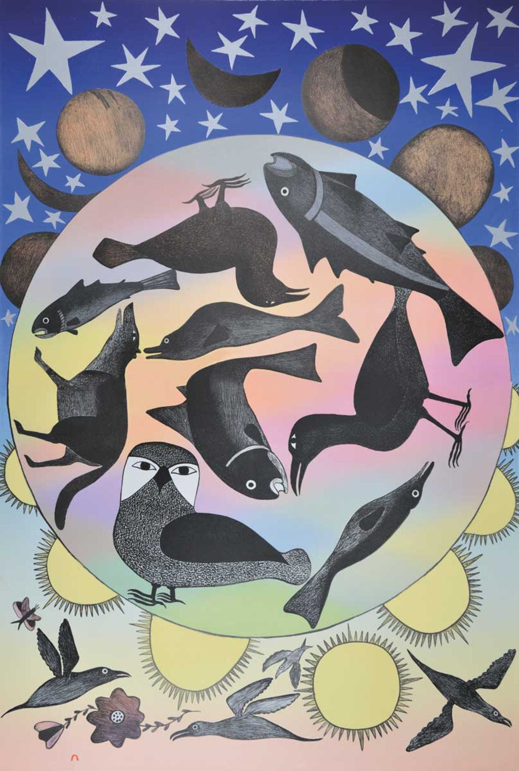 Siilavut, Nunavut (Our Environment, Our Land) by Kenojuak Ashevak, Indigenous Inuit Art Card, Aboriginal Decor, Framed Art Card