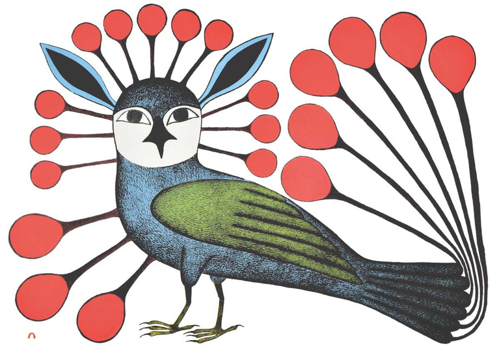 Vigilant Owl 2007 (lithographie) par Kenojuak Ashevak, carte d'art autochtone inuit, décor autochtone, carte d'art encadrée