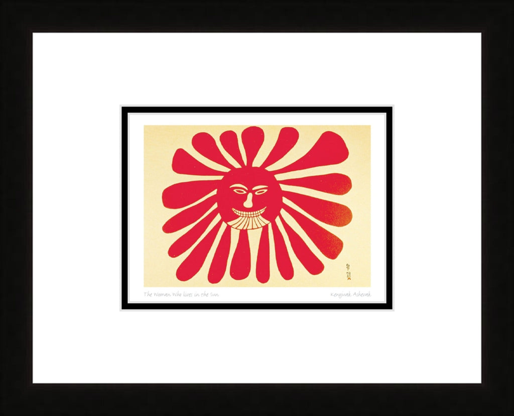 La Femme Vit Dans/Le Soleil par Kenojuak Ashevak, carte d'art autochtone inuite, décor autochtone, carte d'art encadrée