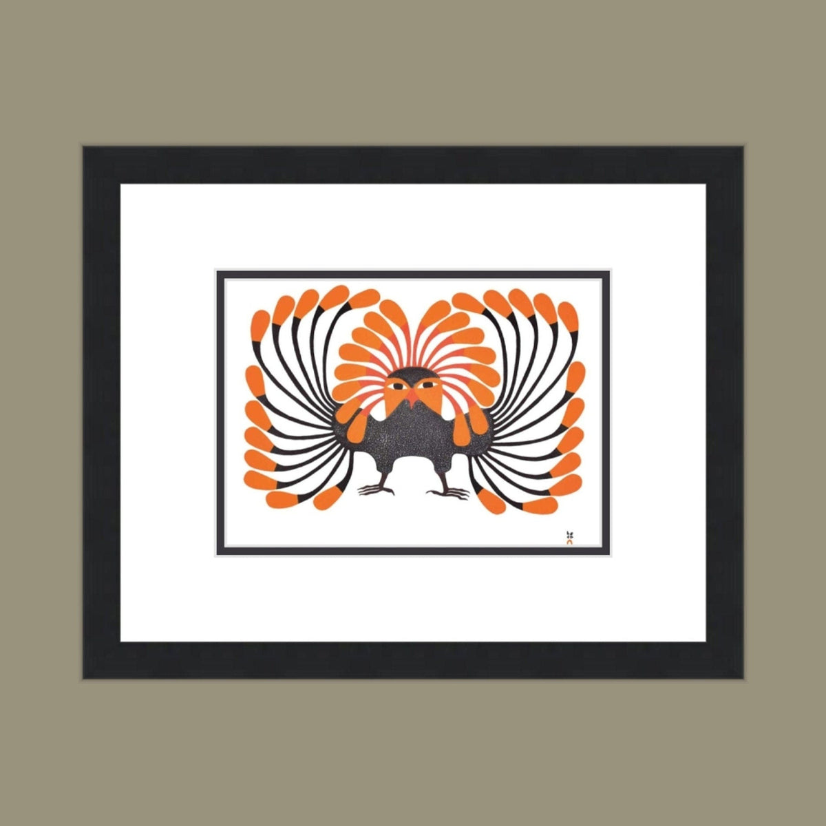 Autumnal Owl, 1999 (Stonecut) by Kenojuak Ashevak, Indigenous Inuit Art Card, Aboriginal Decor, Framed Art Card