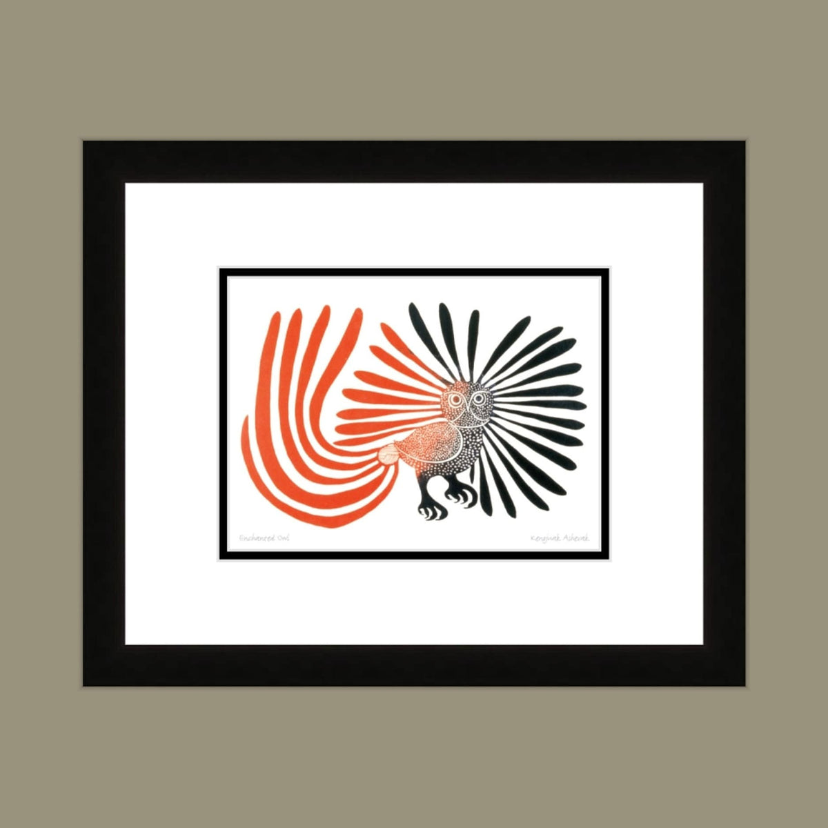 Enchanted Owl by Kenojuak Ashevak, Indigenous Inuit Art Card, Aboriginal Decor, Framed Art Card