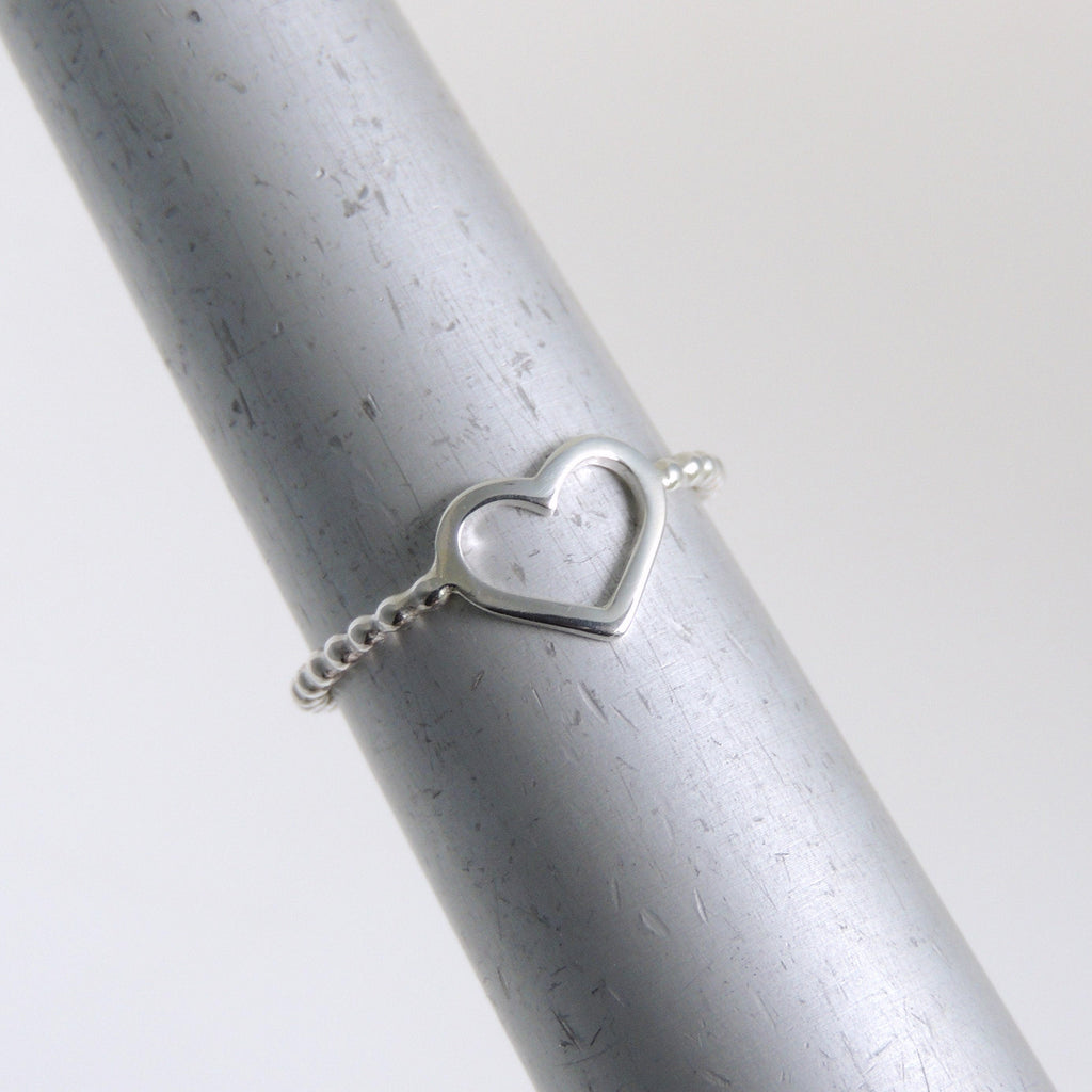 Sterling Silver Open Heart Ring Beaded Band