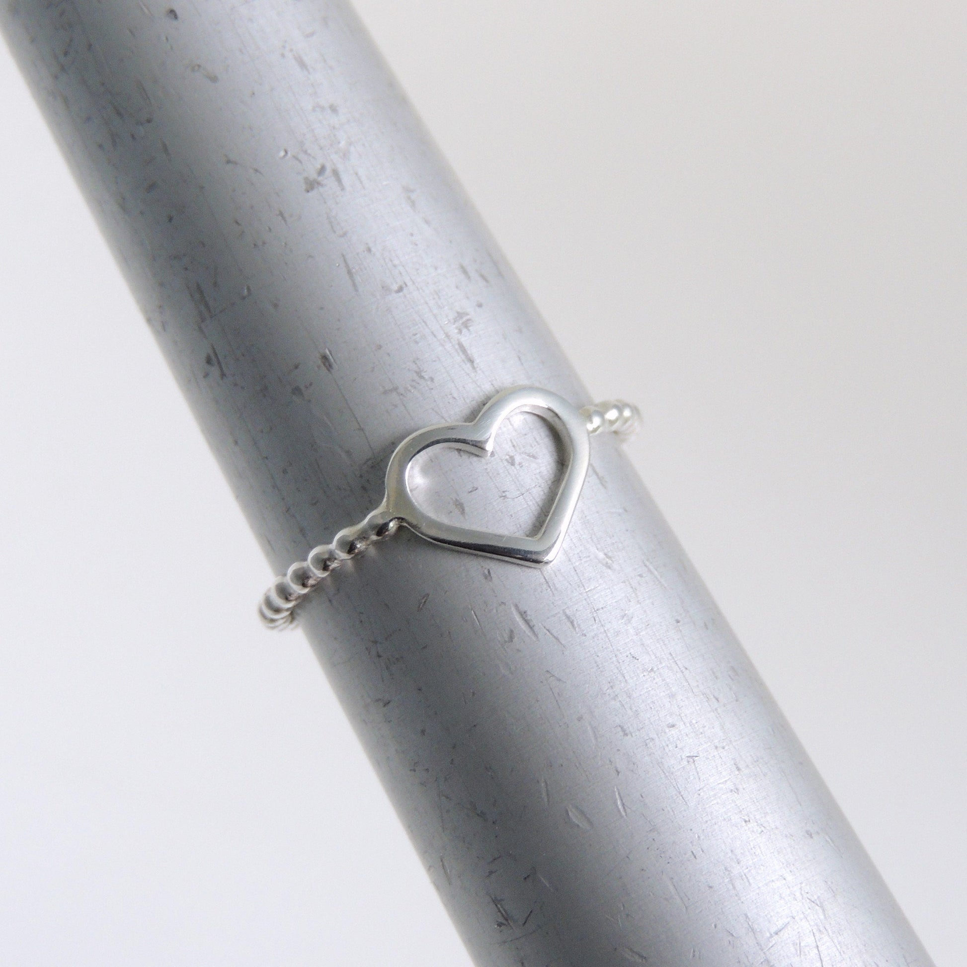 Sterling Silver Open Heart Ring Beaded Band