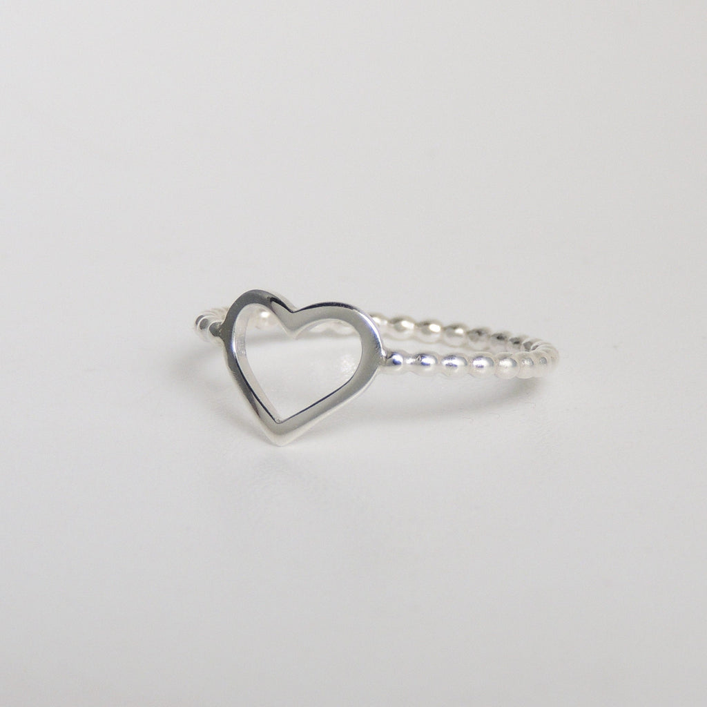 Sterling Silver Open Heart Ring Beaded Band